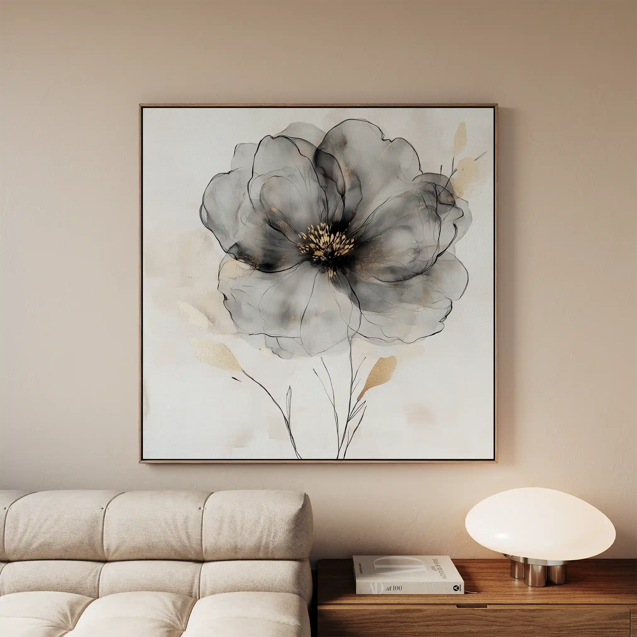 Floral 1317 Canvas Art 16" x 16" / 40 x 40 cm / Black
