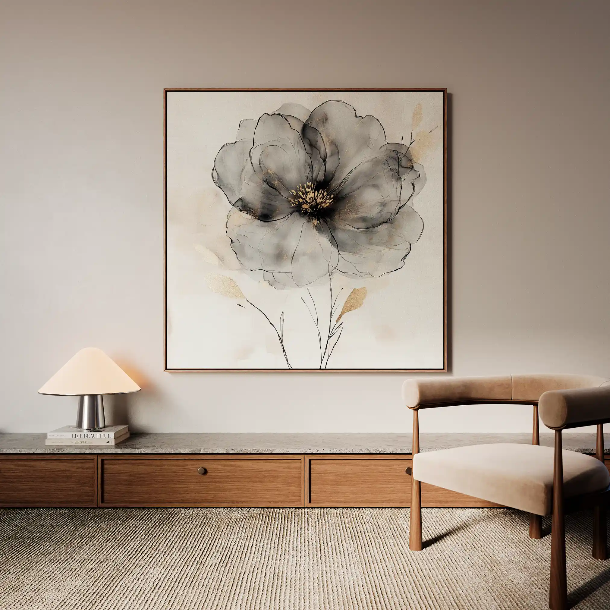 Floral 1317 Canvas Art 16" x 16" / 40 x 40 cm / Black