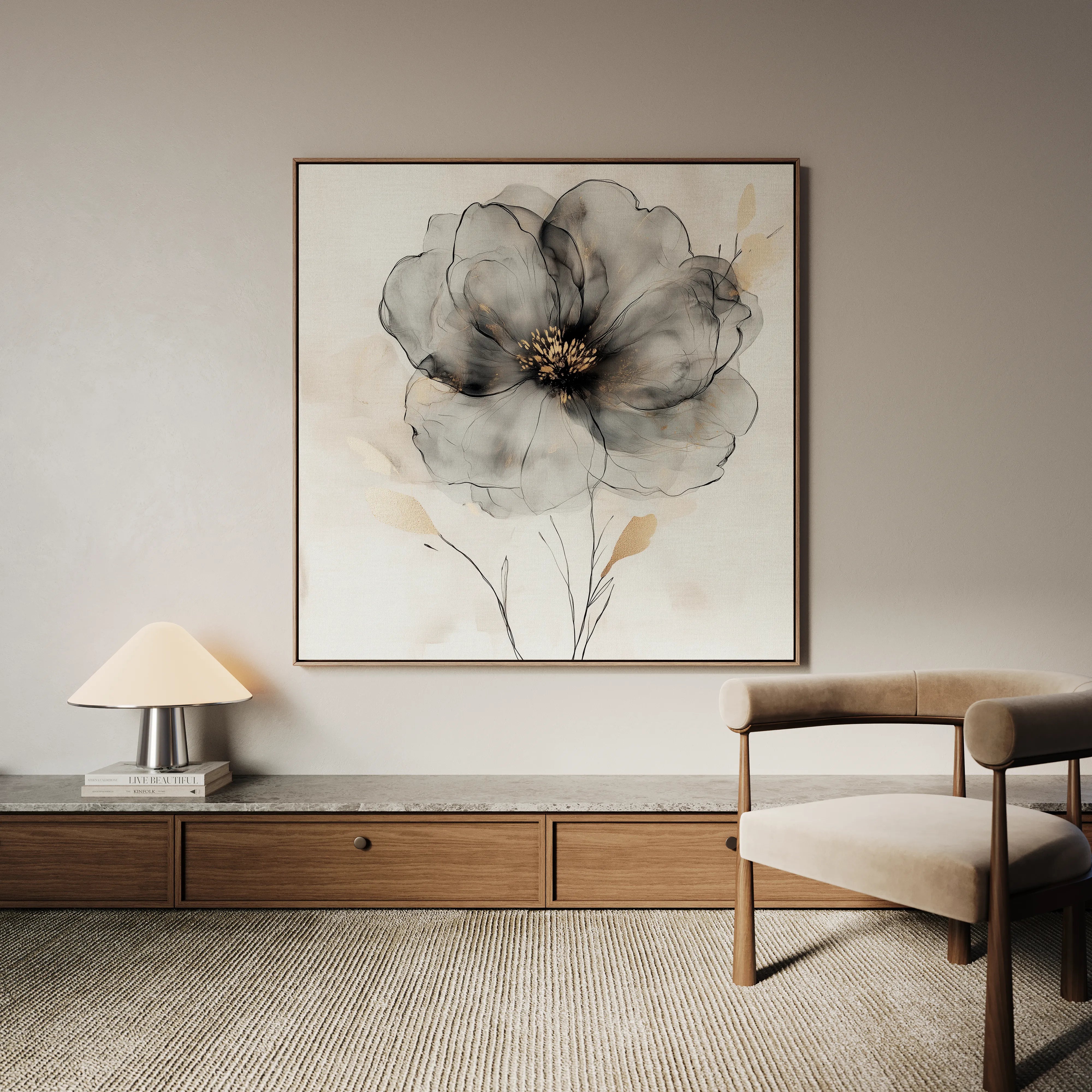 Floral 1317 Canvas Art 16" x 16" / 40 x 40 cm / Black