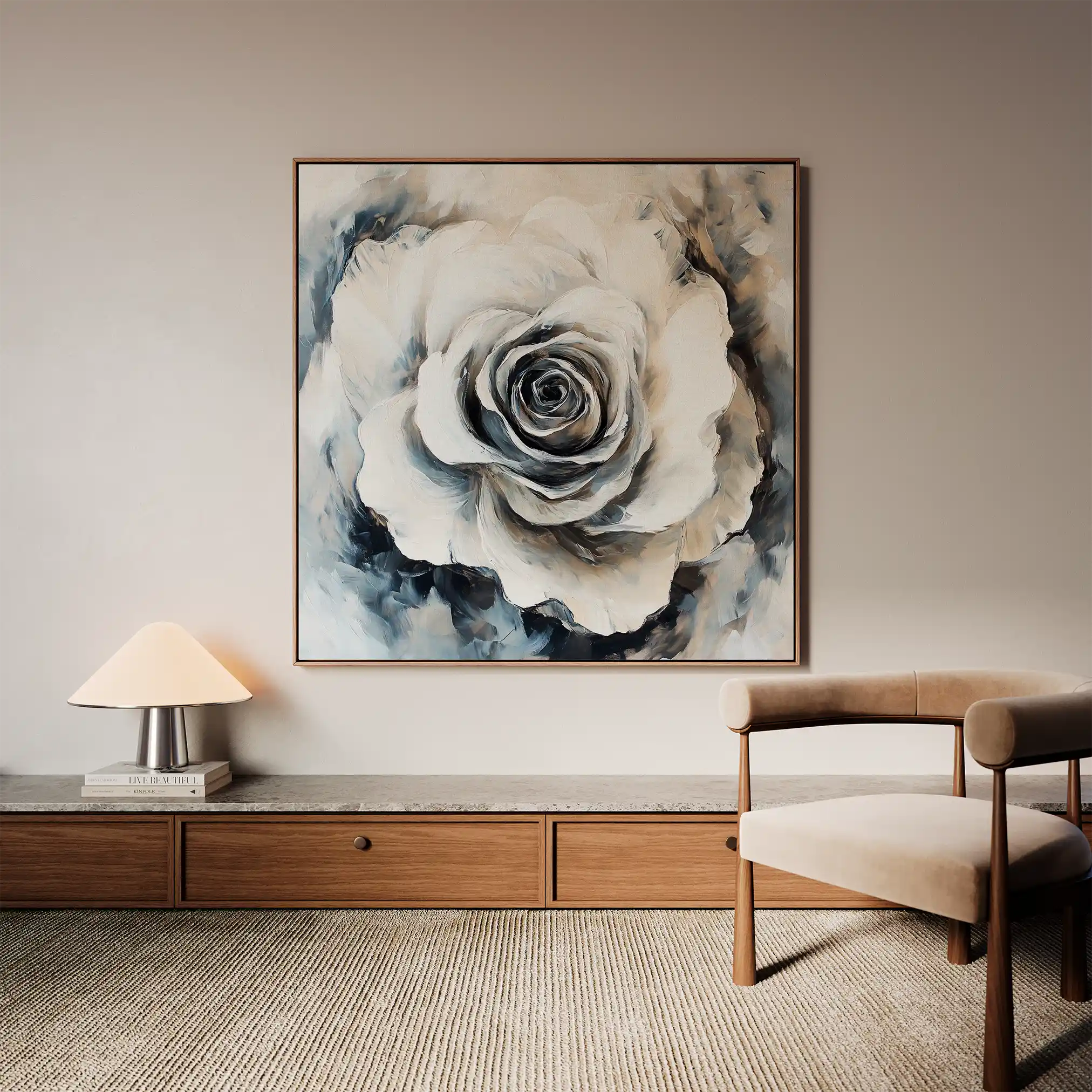 Floral 1318 Canvas Art 16" x 16" / 40 x 40 cm / Black