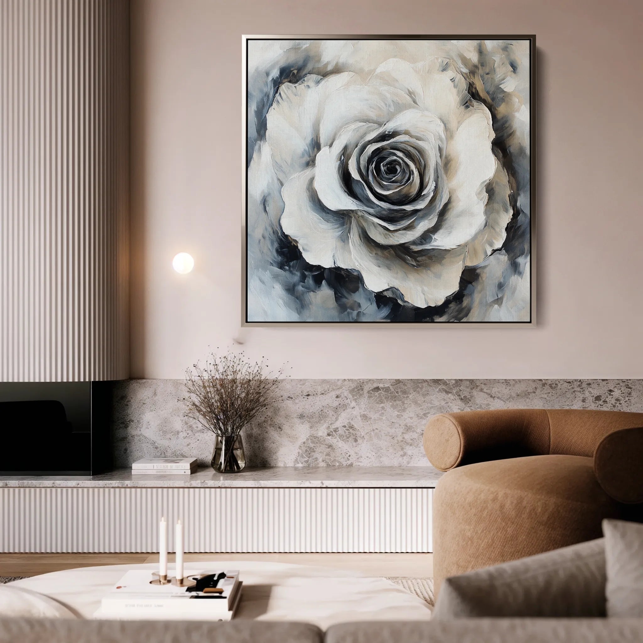 Floral 1318 Canvas Art 16" x 16" / 40 x 40 cm / Black