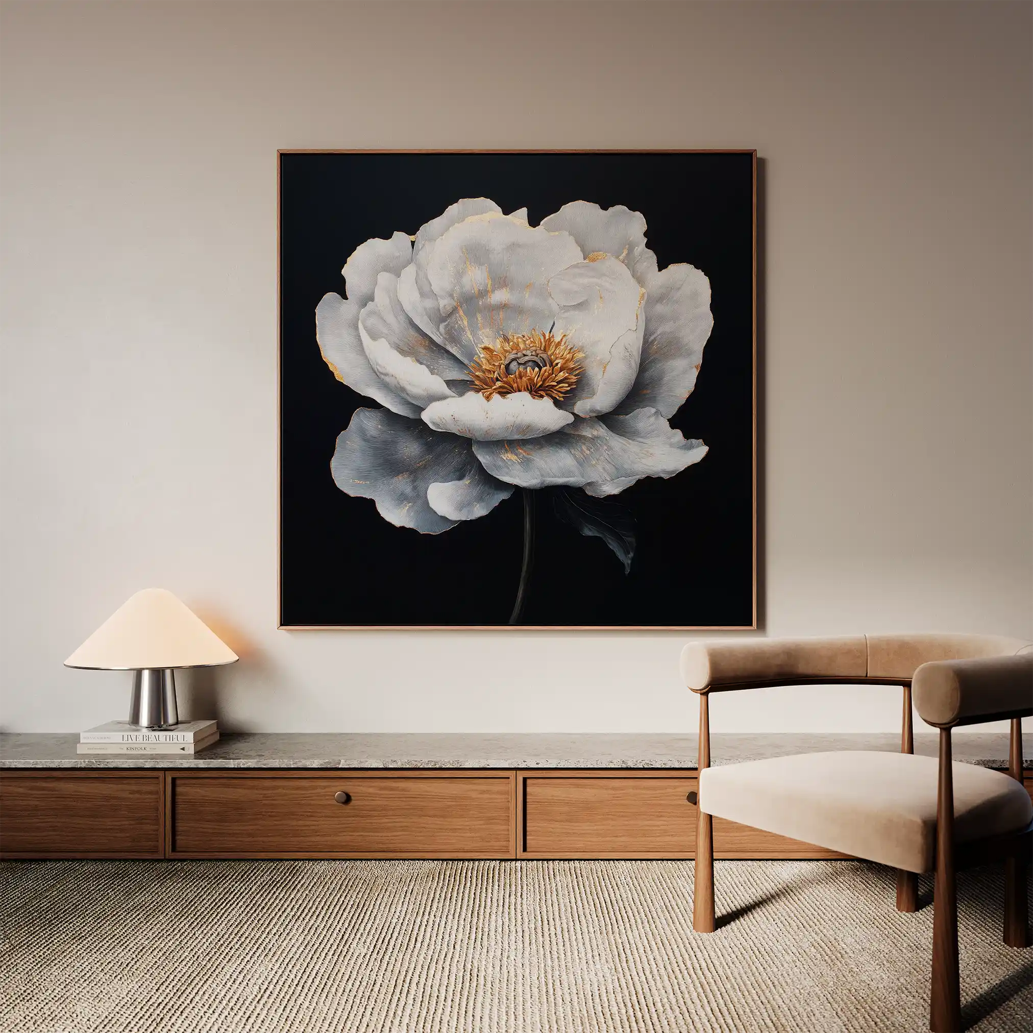 Floral 1319 Canvas Art 16" x 16" / 40 x 40 cm / Black