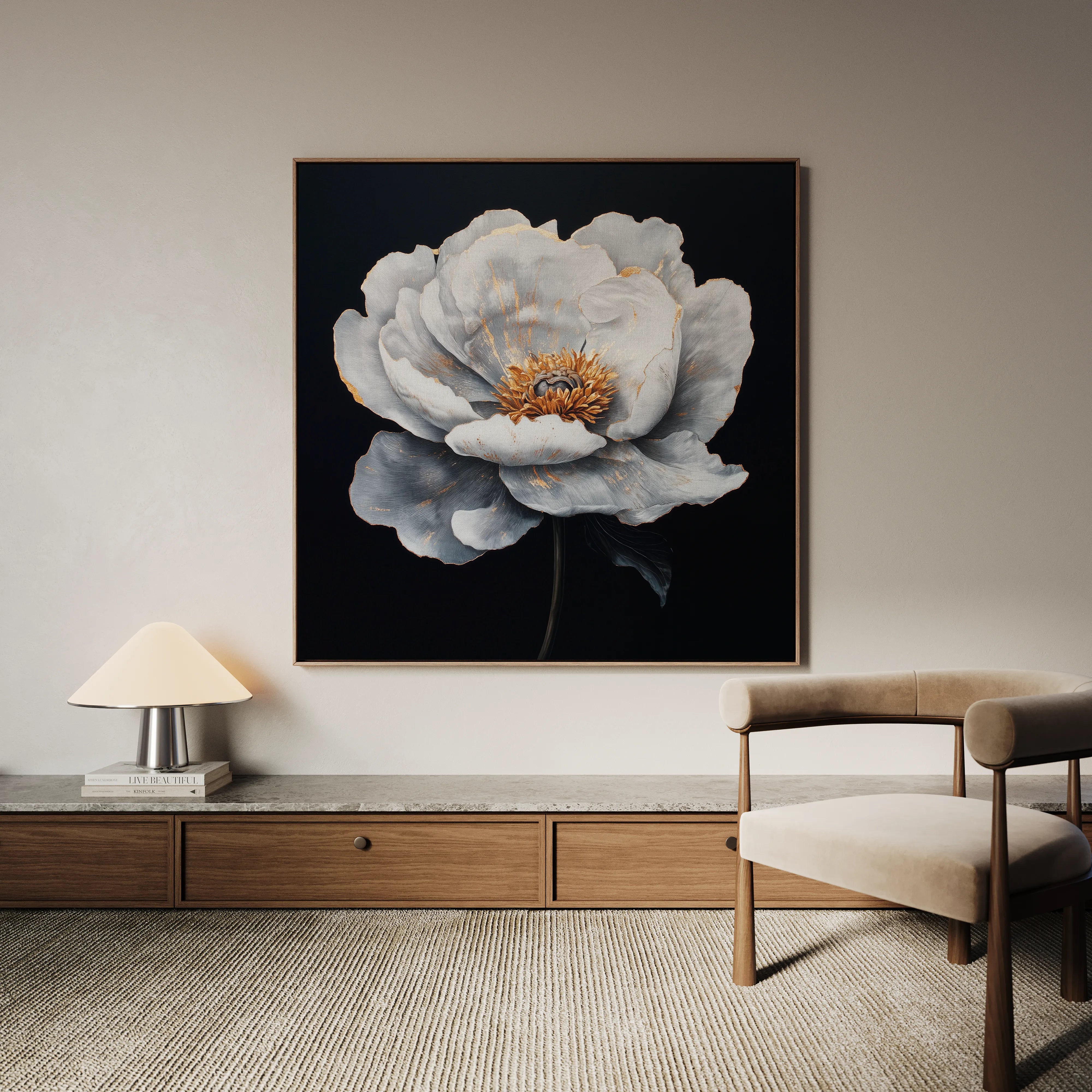 Floral 1319 Canvas Art 16" x 16" / 40 x 40 cm / Black