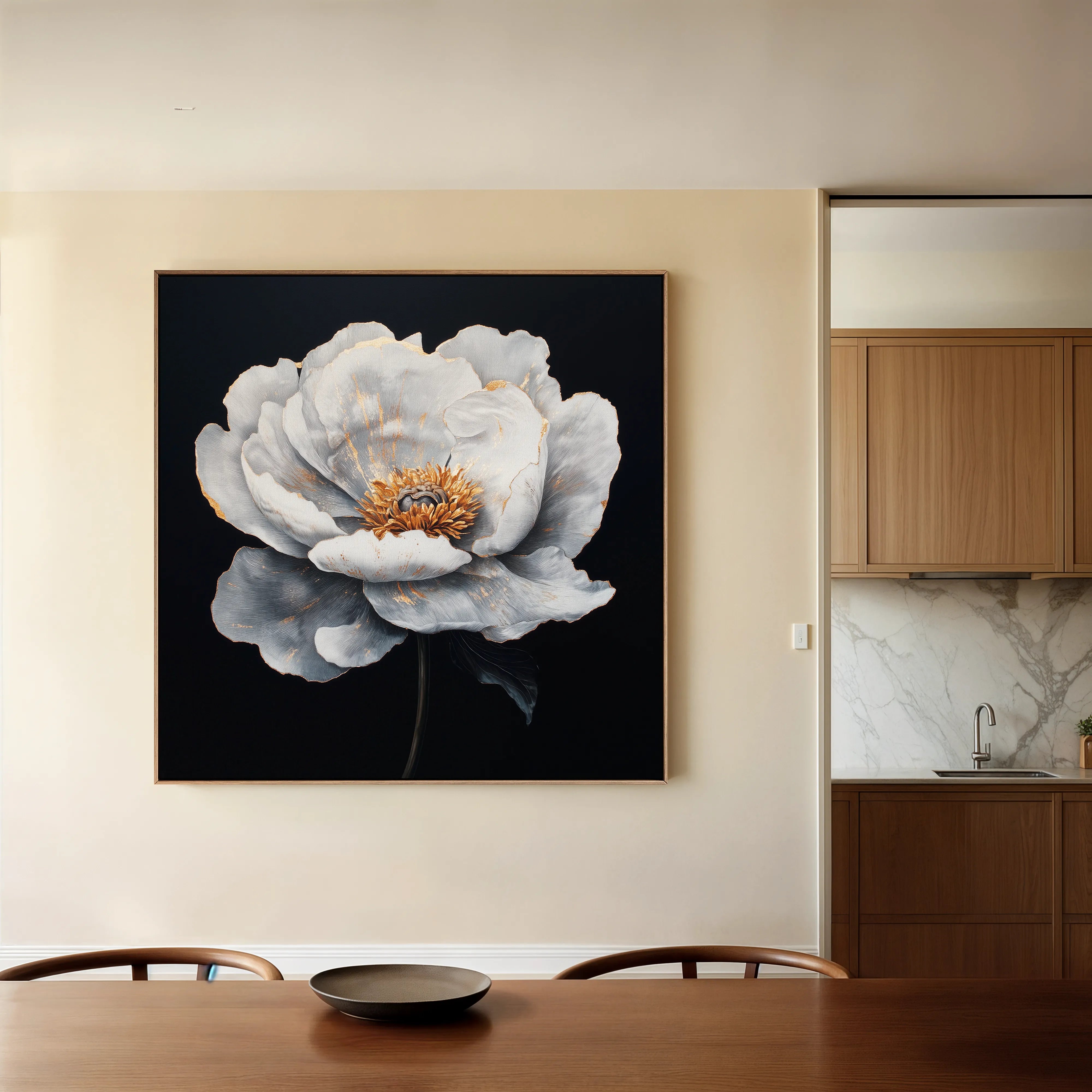 Floral 1319 Canvas Art 16" x 16" / 40 x 40 cm / Black