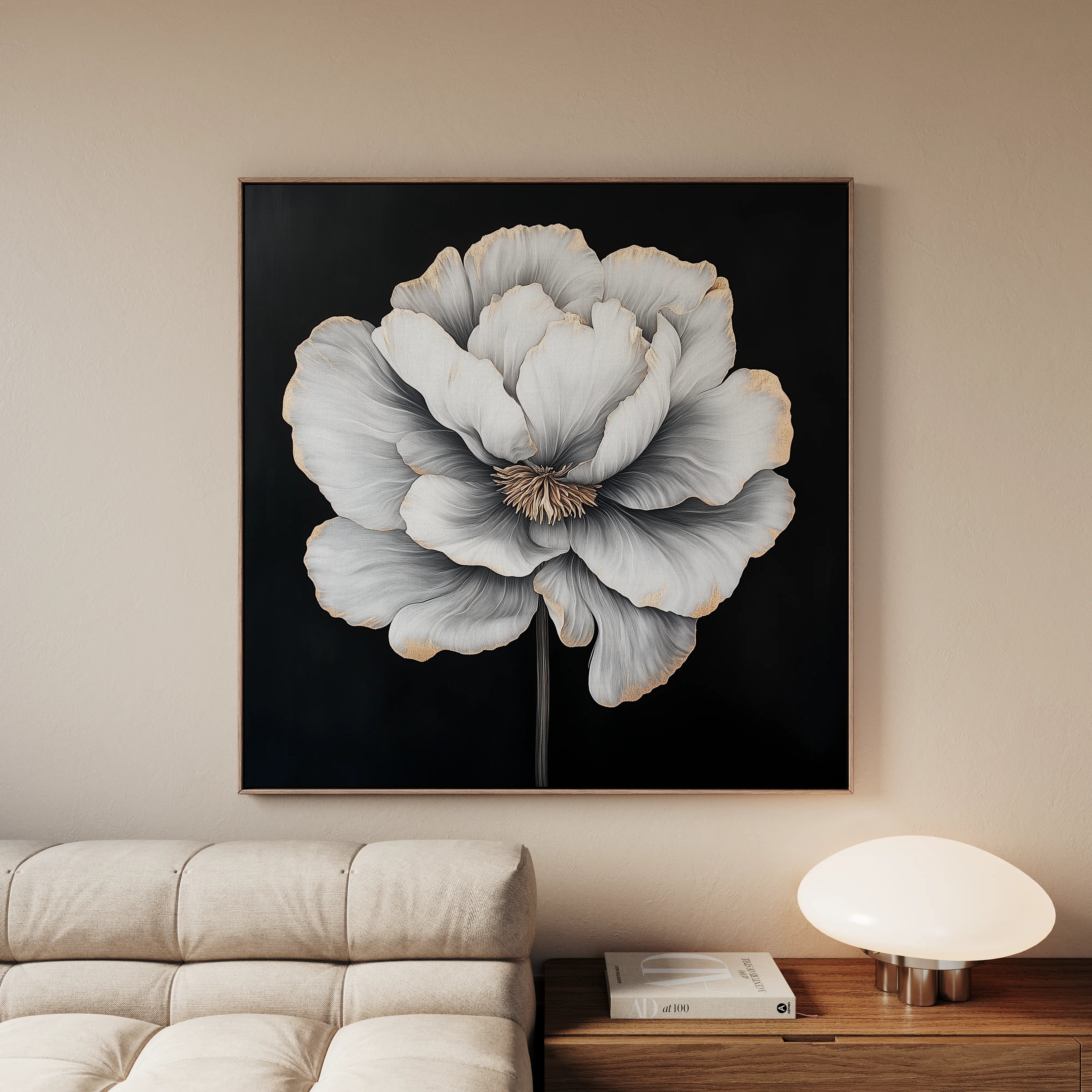 Floral 1320 Canvas Art 16" x 16" / 40 x 40 cm / Black