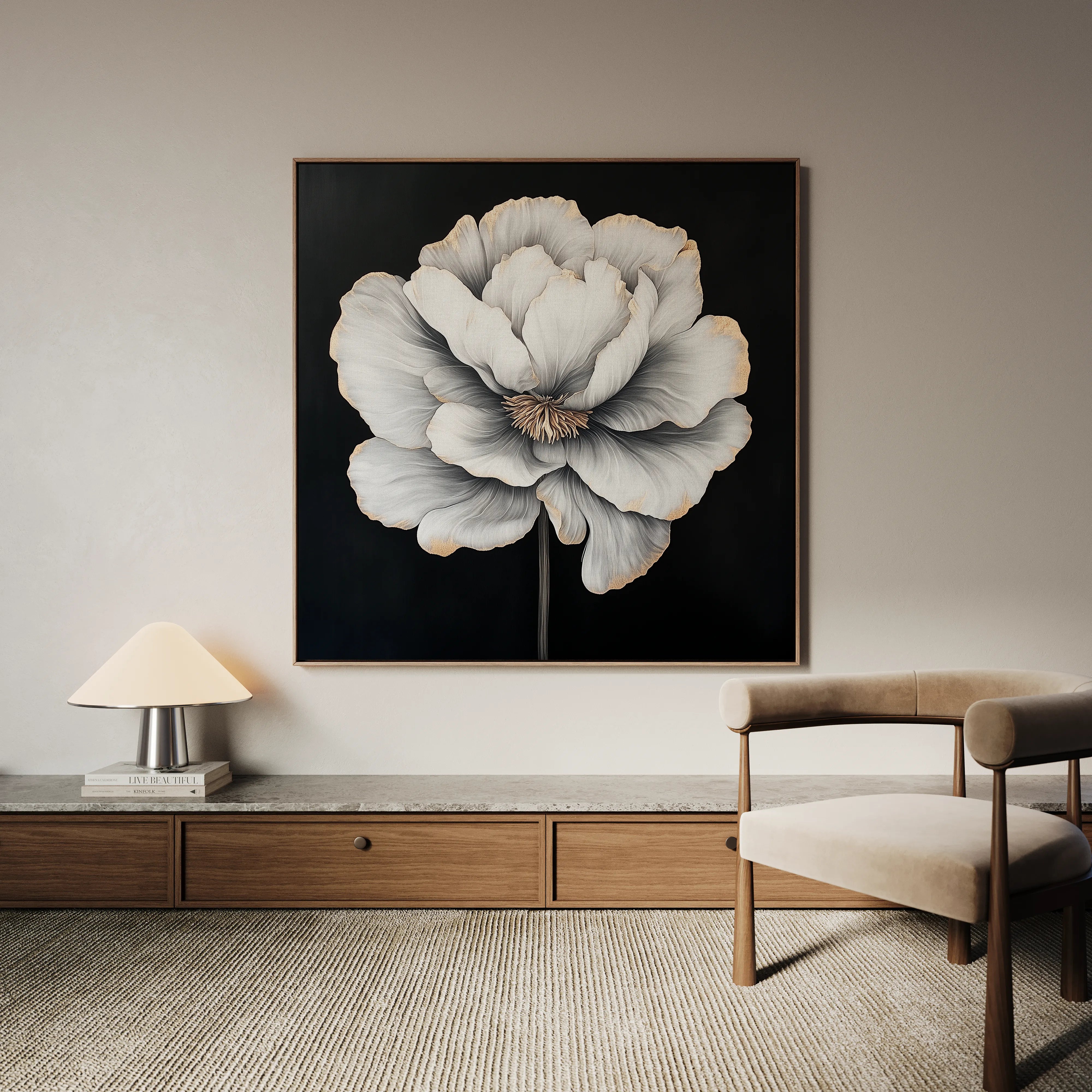 Floral 1320 Canvas Art 16" x 16" / 40 x 40 cm / Black