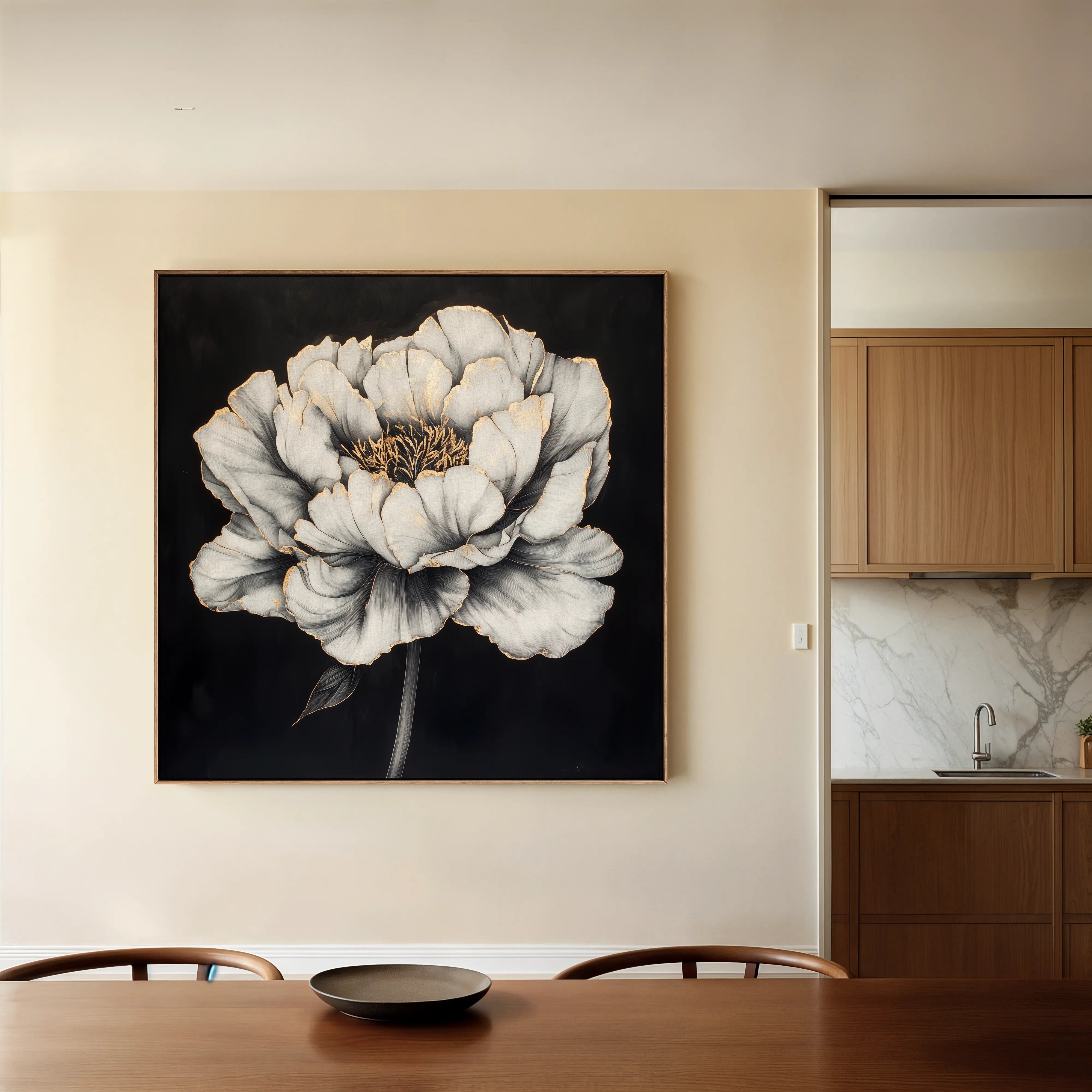 Floral 1321 Canvas Art 16" x 16" / 40 x 40 cm / Black