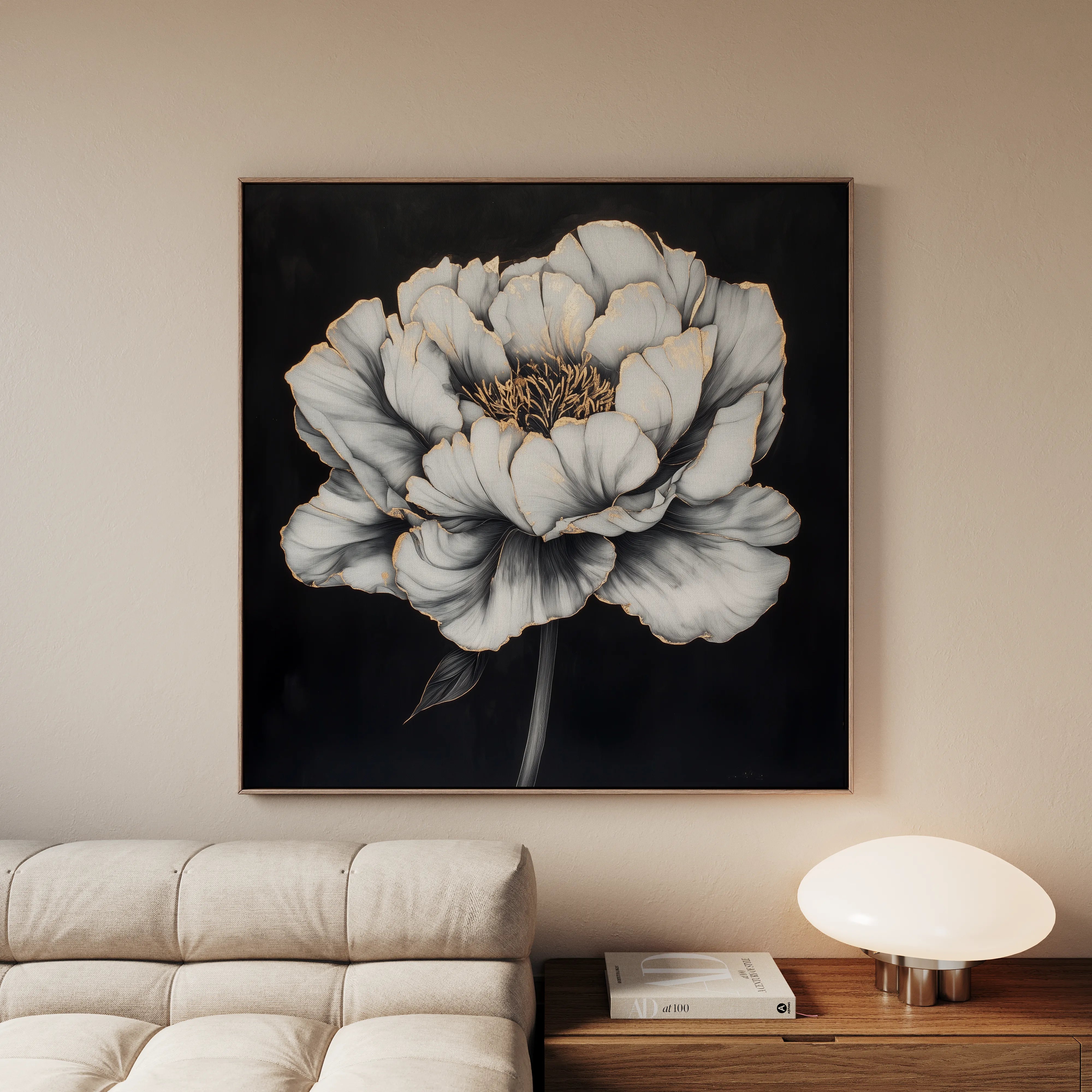 Floral 1321 Canvas Art 16" x 16" / 40 x 40 cm / Black