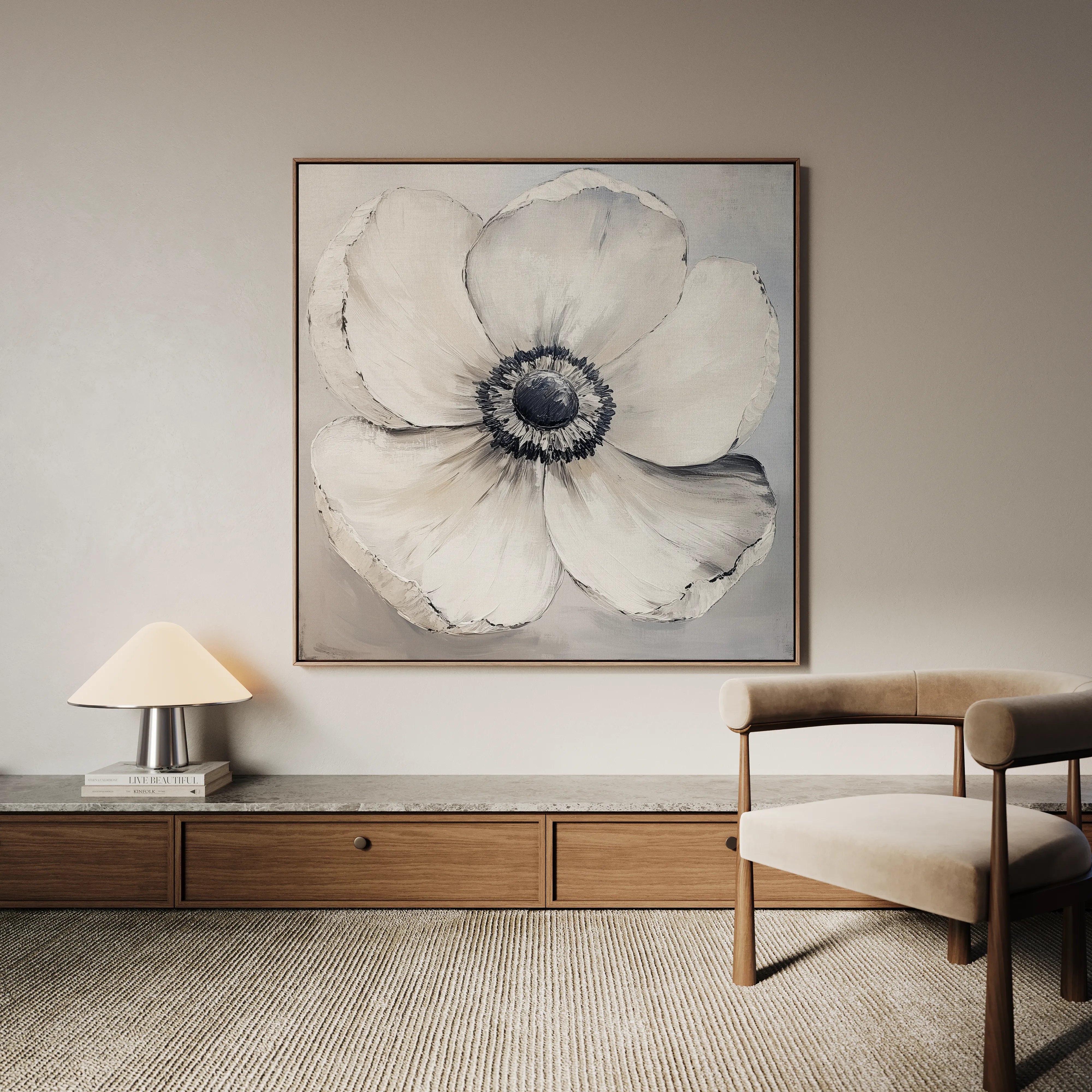 Floral 1322 Canvas Art 16" x 16" / 40 x 40 cm / Black