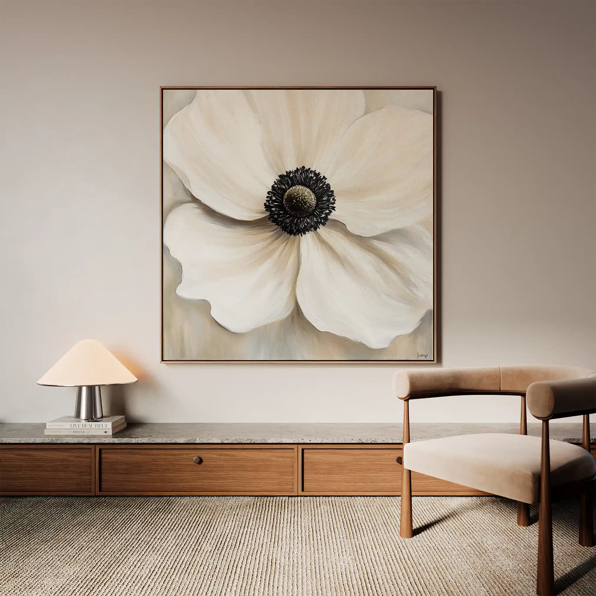 Floral 1325 Canvas Art 16" x 16" / 40 x 40 cm / Black