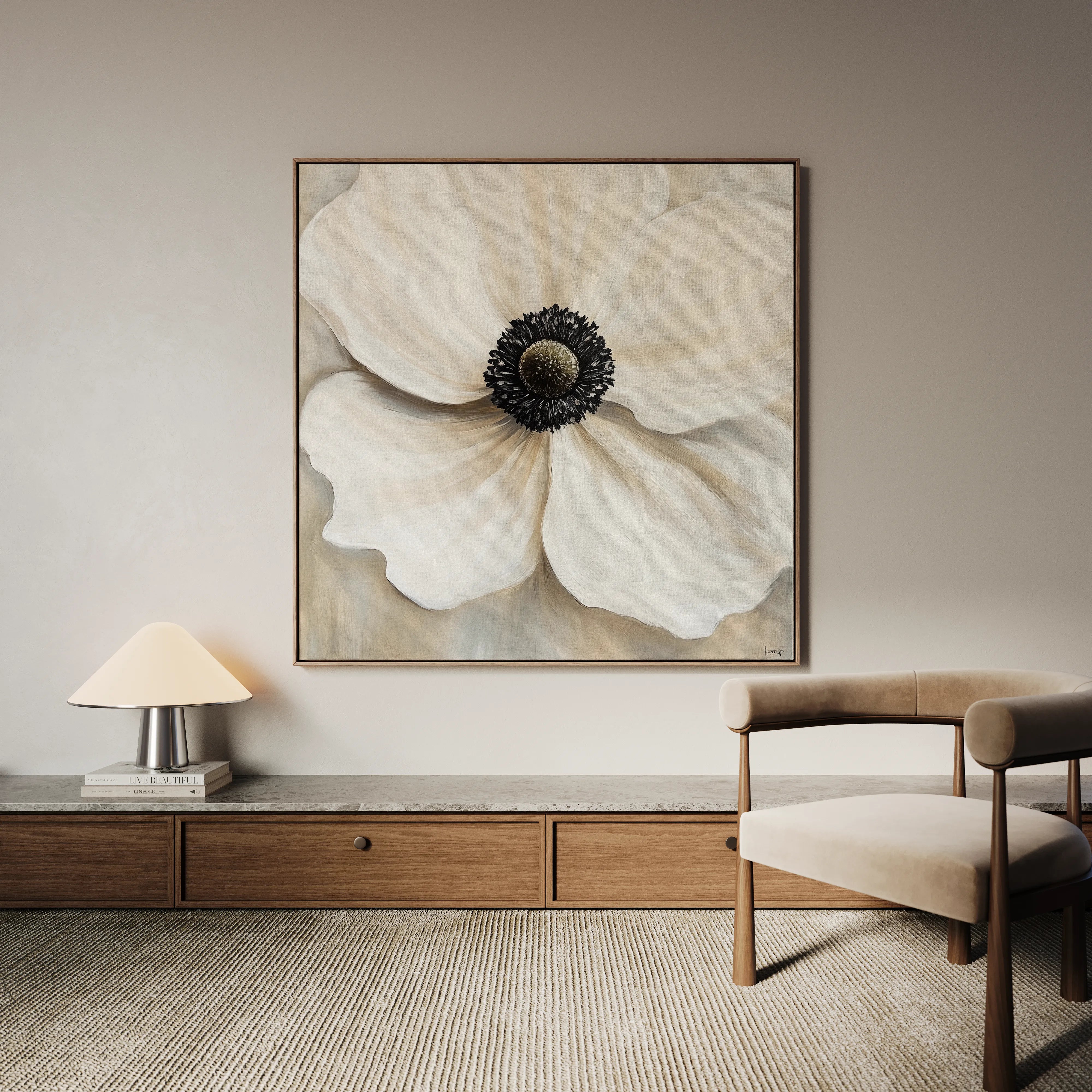 Floral 1325 Canvas Art 16" x 16" / 40 x 40 cm / Black