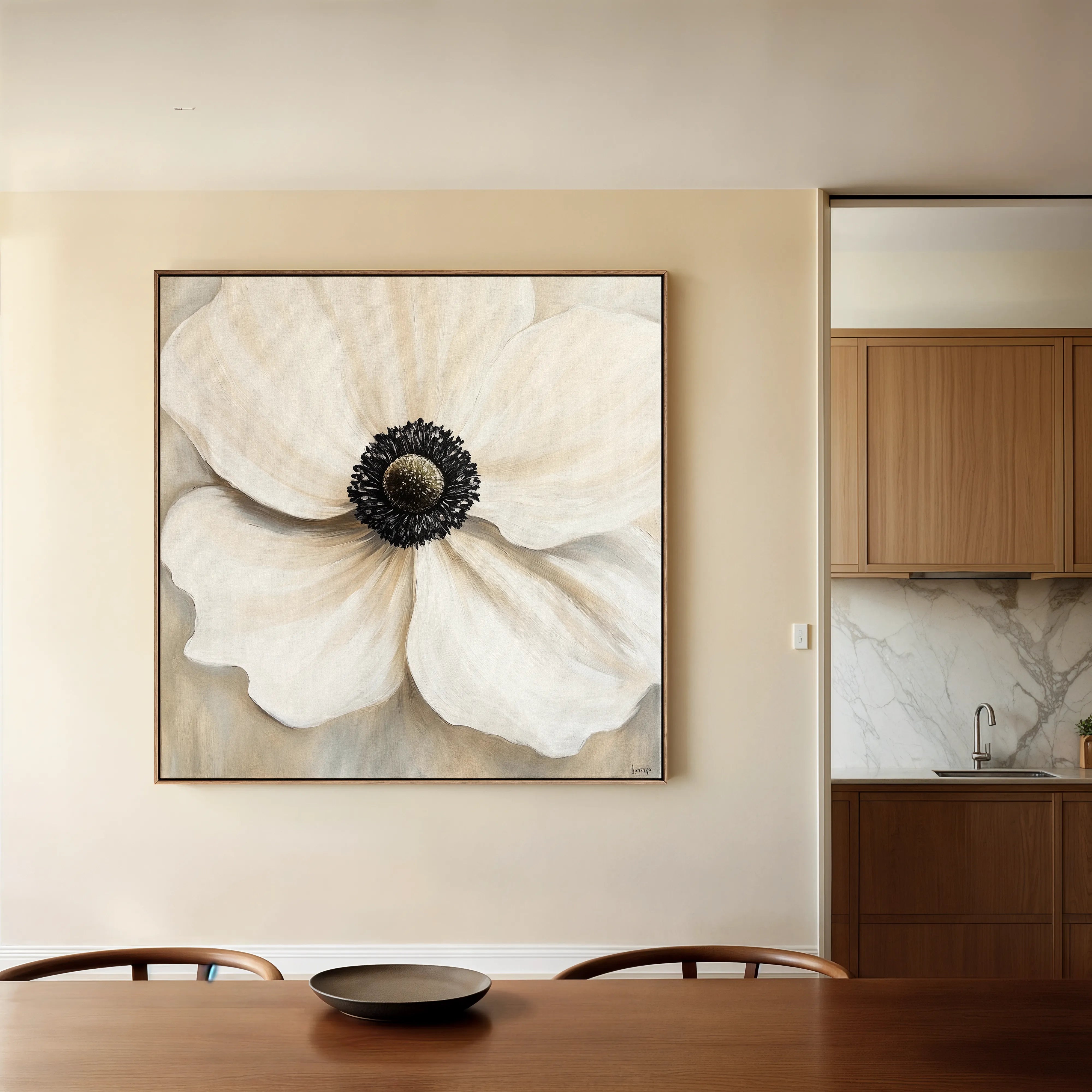 Floral 1325 Canvas Art 16" x 16" / 40 x 40 cm / Black