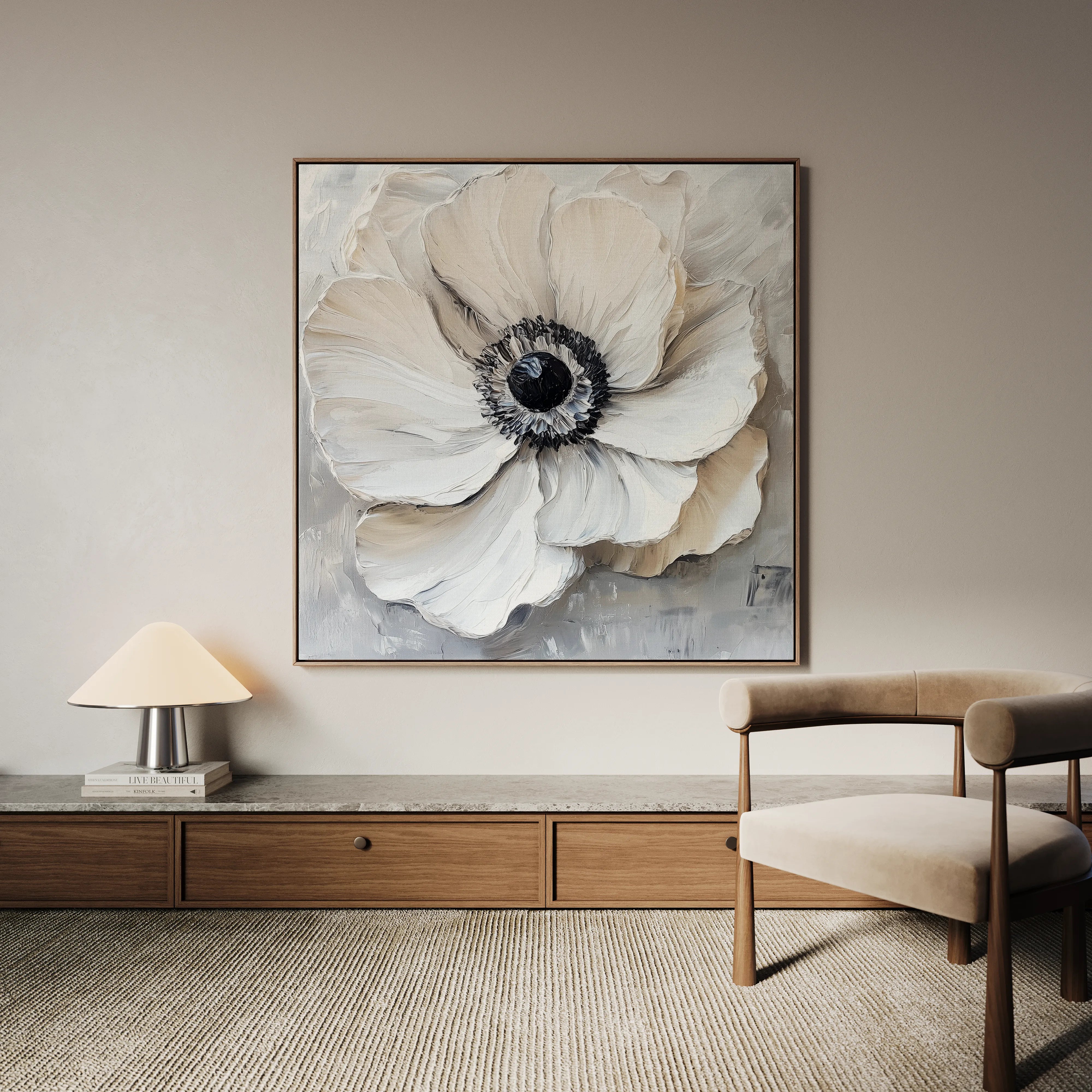 Floral 1326 Canvas Art 16" x 16" / 40 x 40 cm / Black
