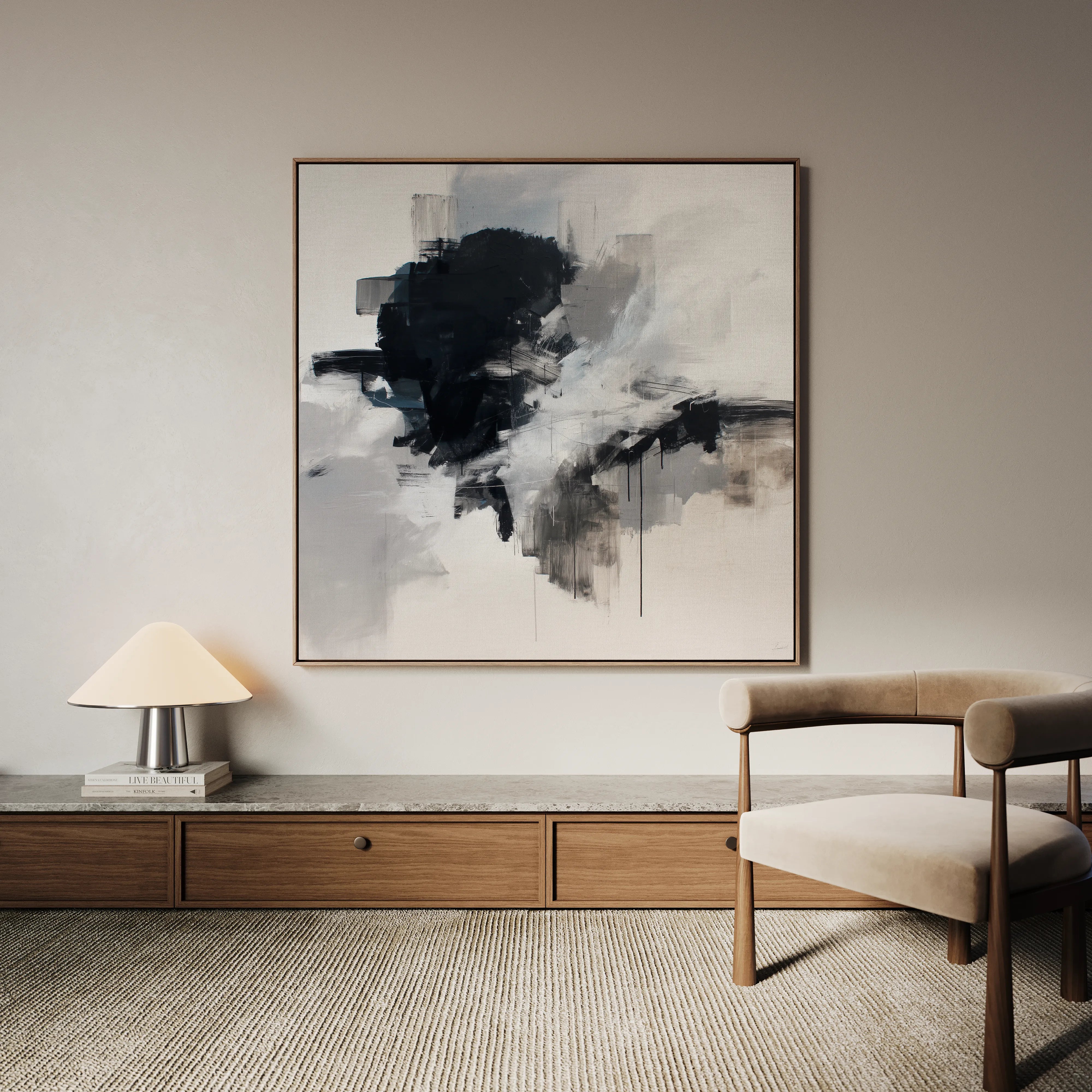Abstract 1327 Canvas Art 16" x 16" / 40 x 40 cm / Black