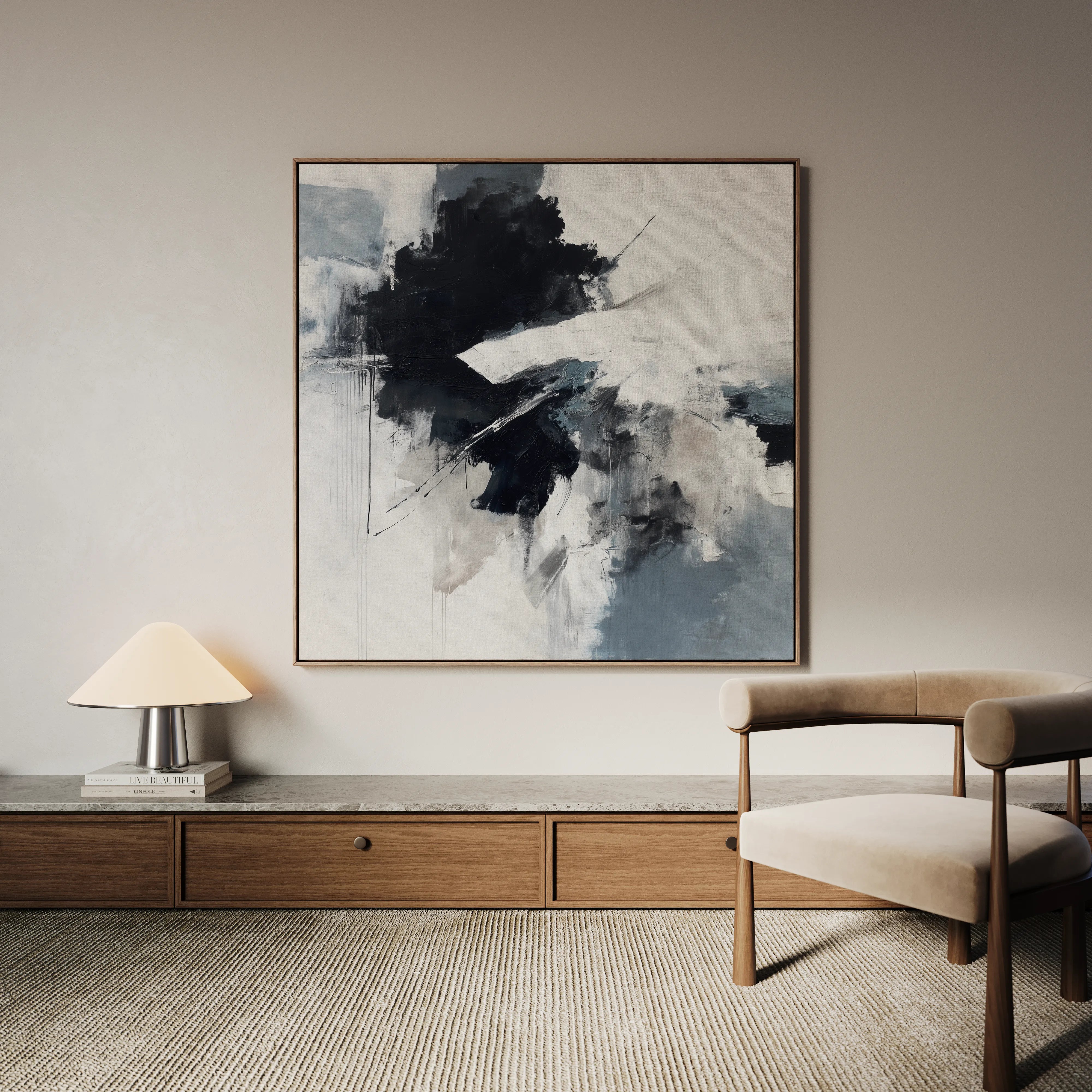 Abstract 1328 Canvas Art 16" x 16" / 40 x 40 cm / Black