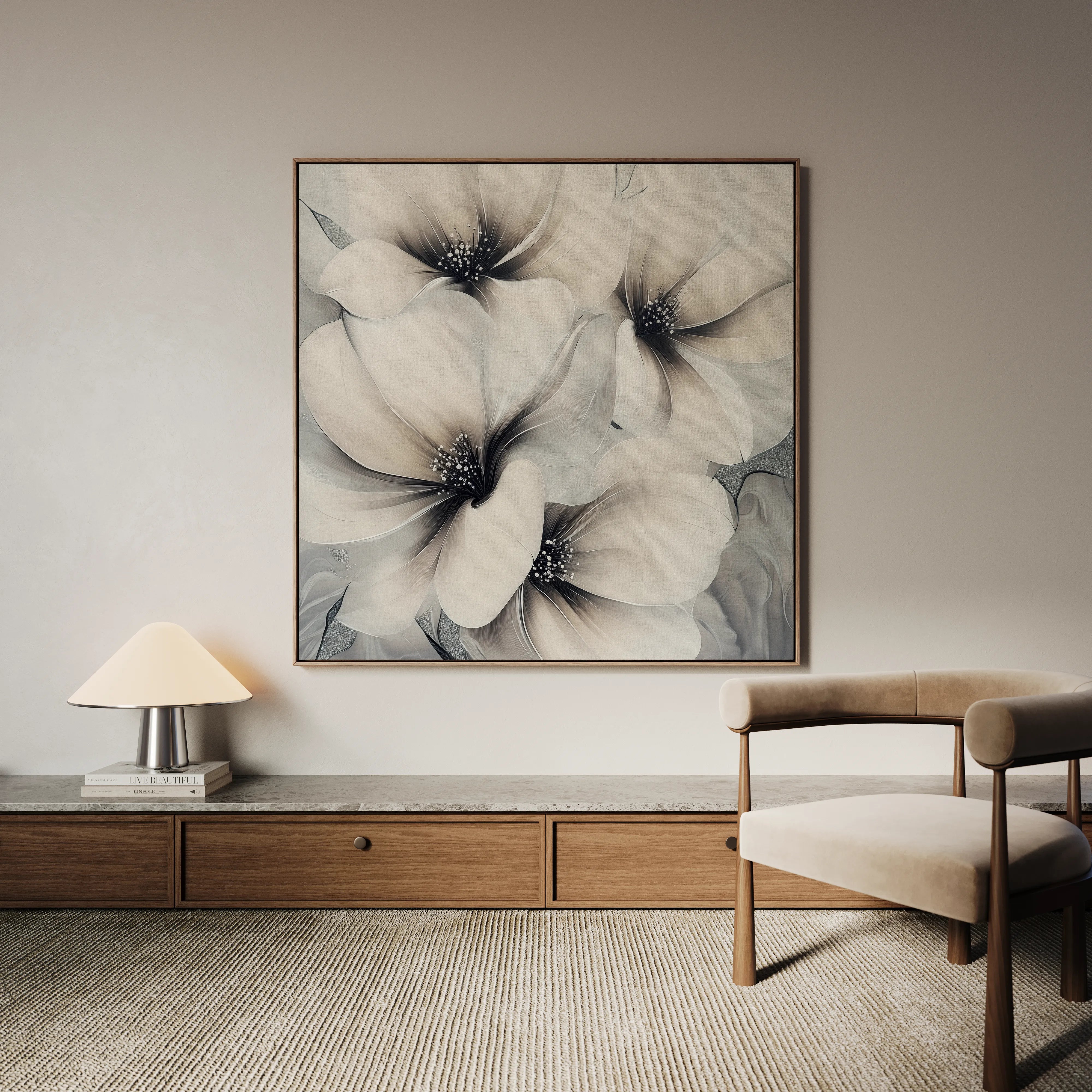 Floral 1328 Canvas Art 16" x 16" / 40 x 40 cm / Black