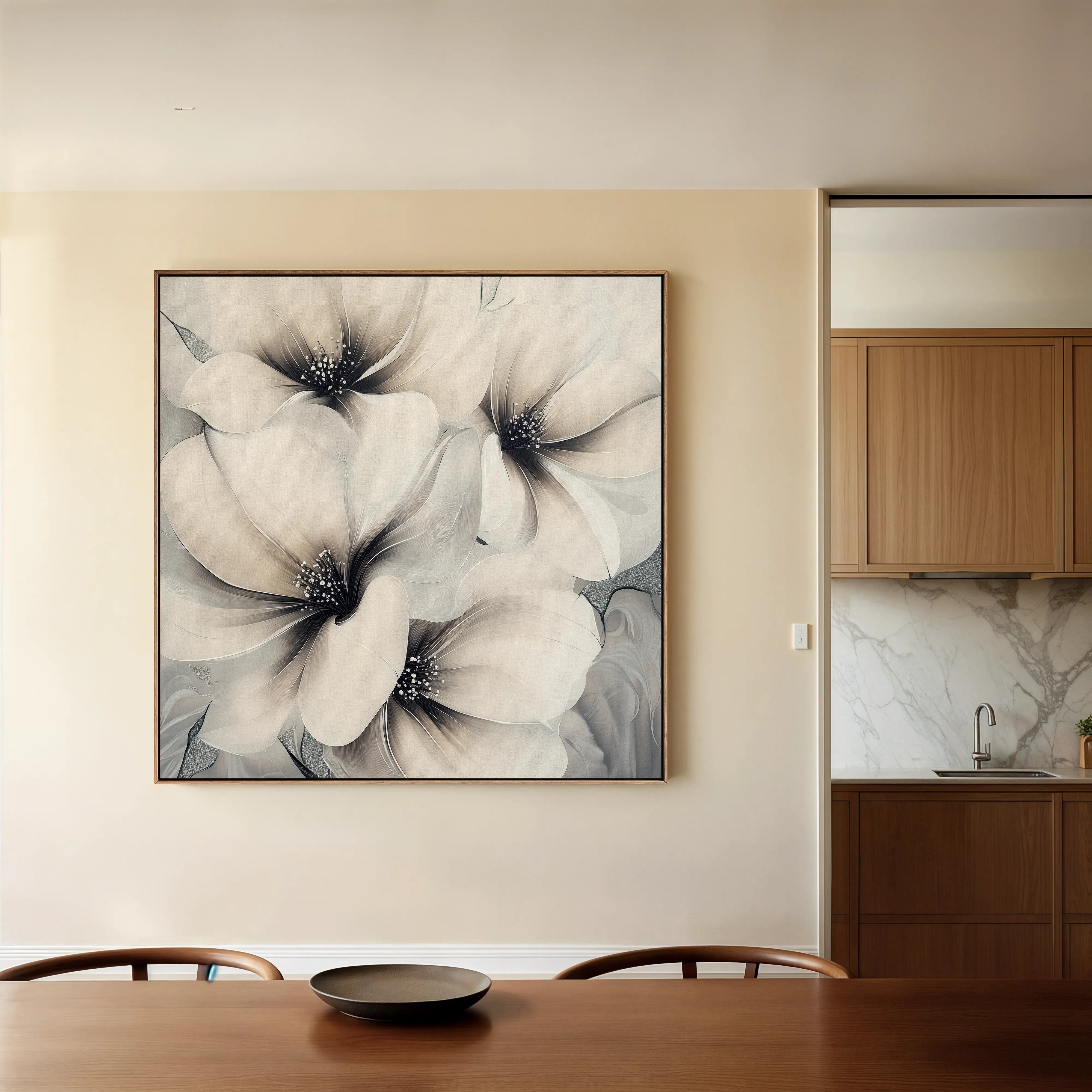 Floral 1328 Canvas Art 16" x 16" / 40 x 40 cm / Black