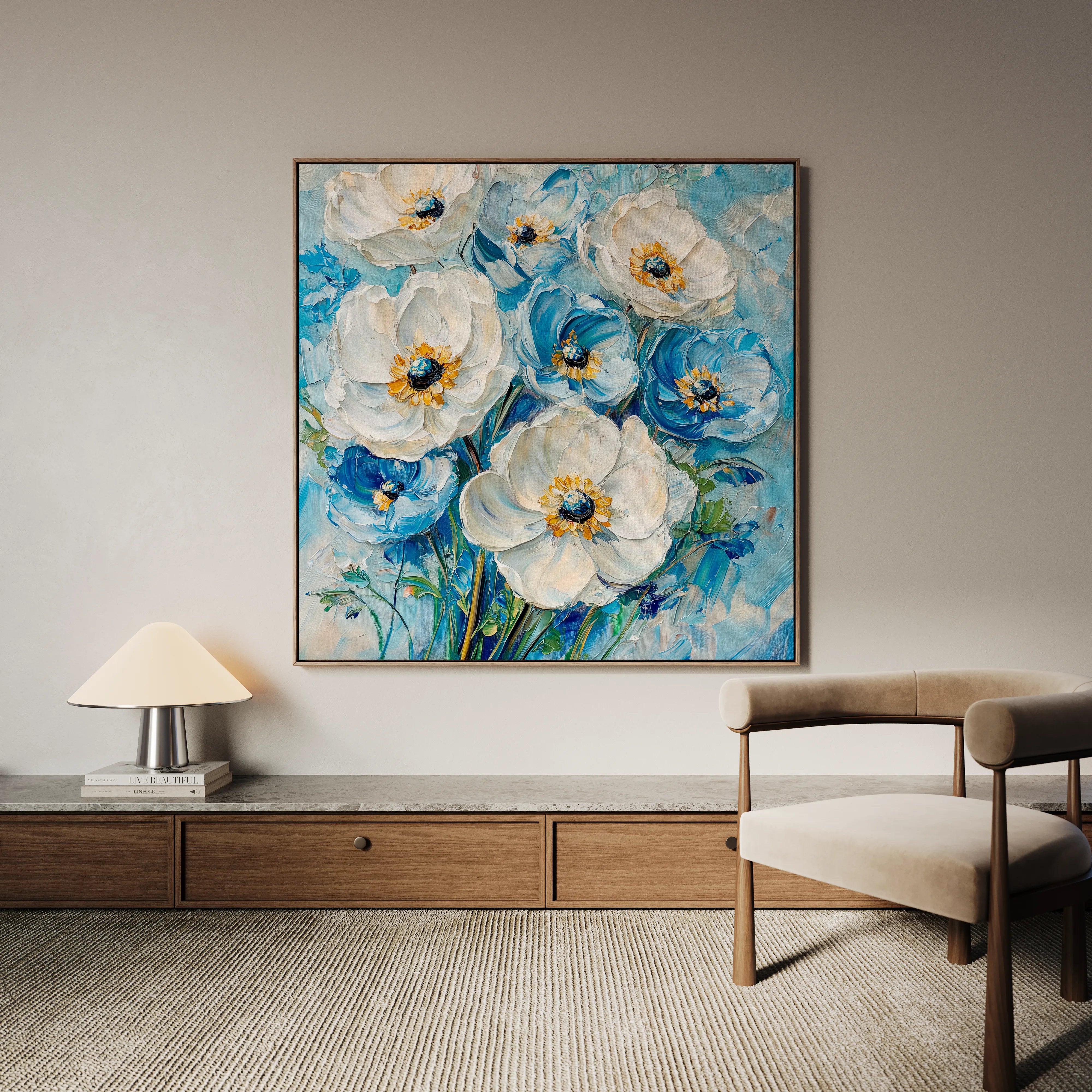 Floral 1329 Canvas Art 16" x 16" / 40 x 40 cm / Black