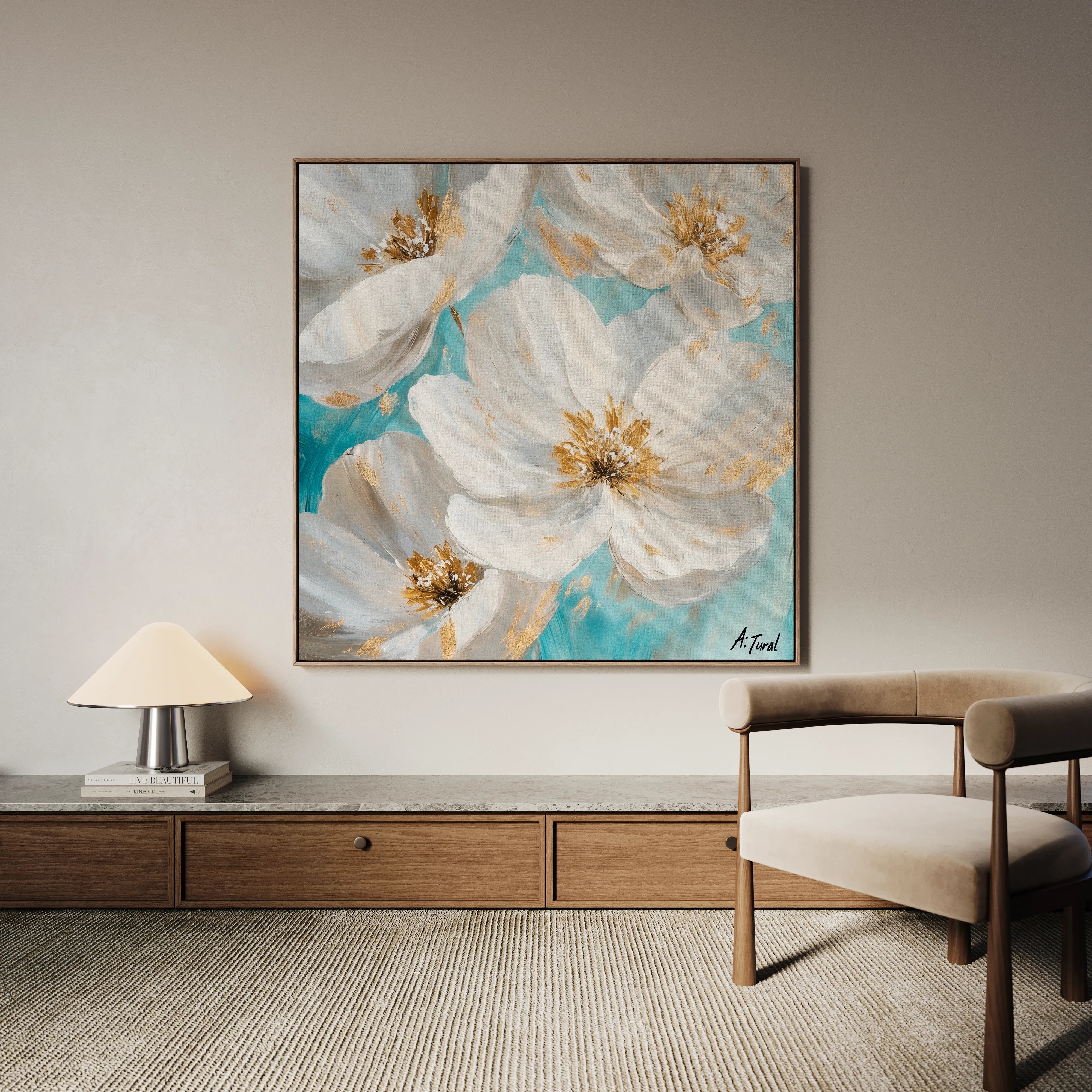 Floral 1335 Canvas Art 16" x 16" / 40 x 40 cm / Black