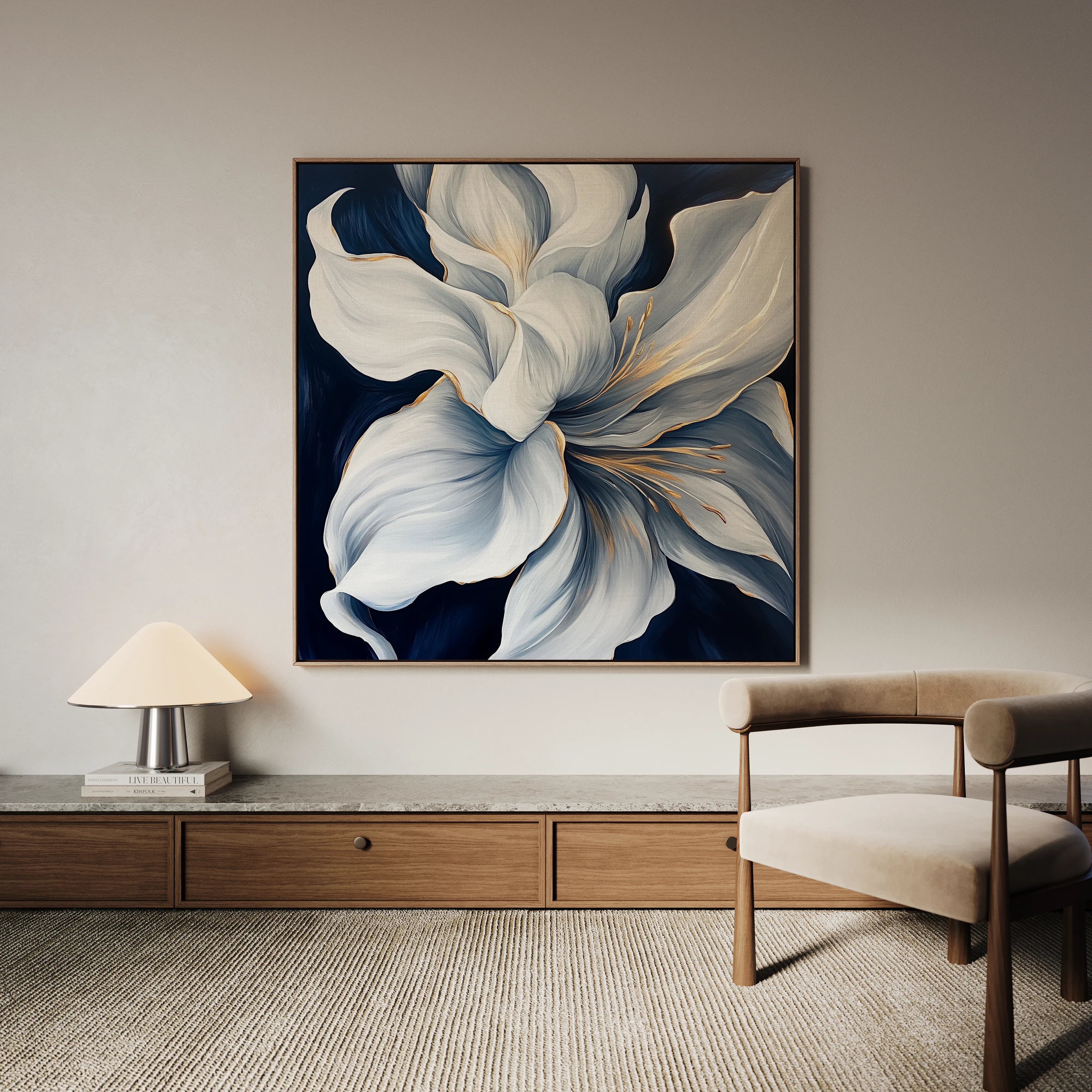 Floral 1341 Canvas Art 16" x 16" / 40 x 40 cm / Black