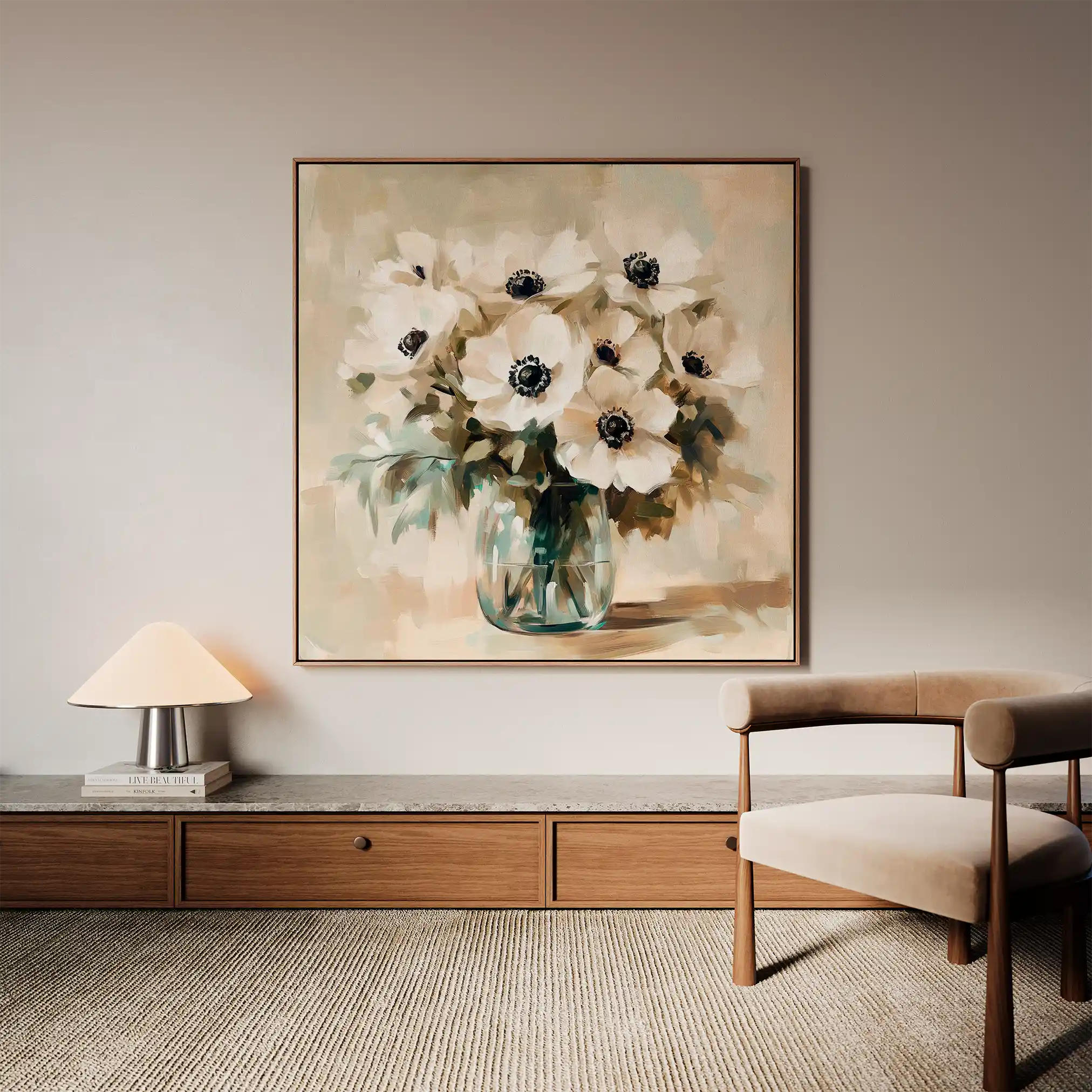 Floral 1345 Canvas Art 16" x 16" / 40 x 40 cm / Black