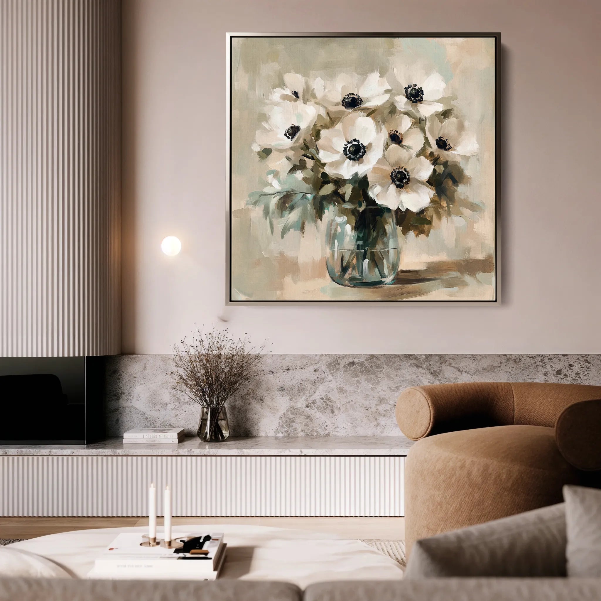 Floral 1345 Canvas Art 16" x 16" / 40 x 40 cm / Black