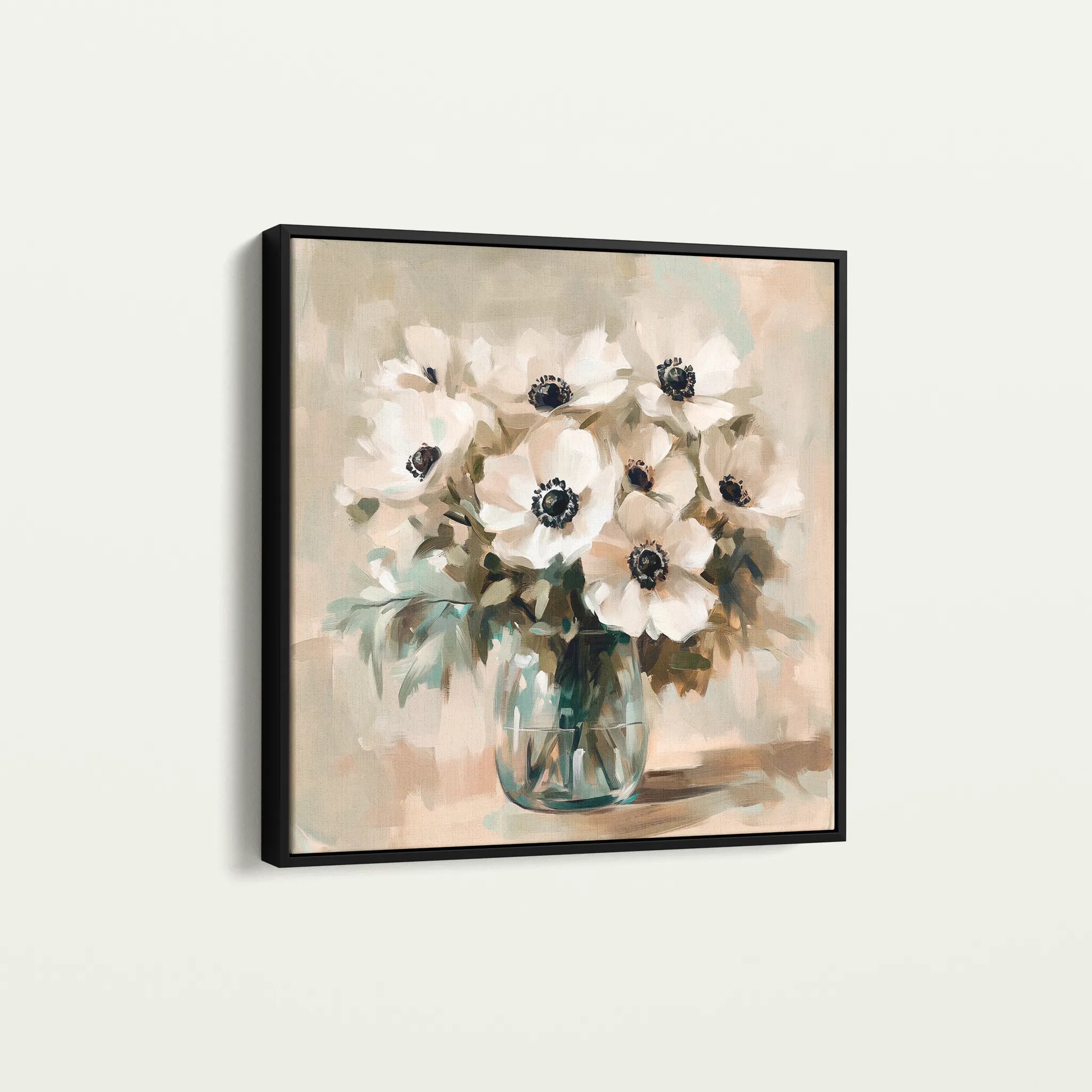 Floral 1345 Canvas Art 16" x 16" / 40 x 40 cm / Black