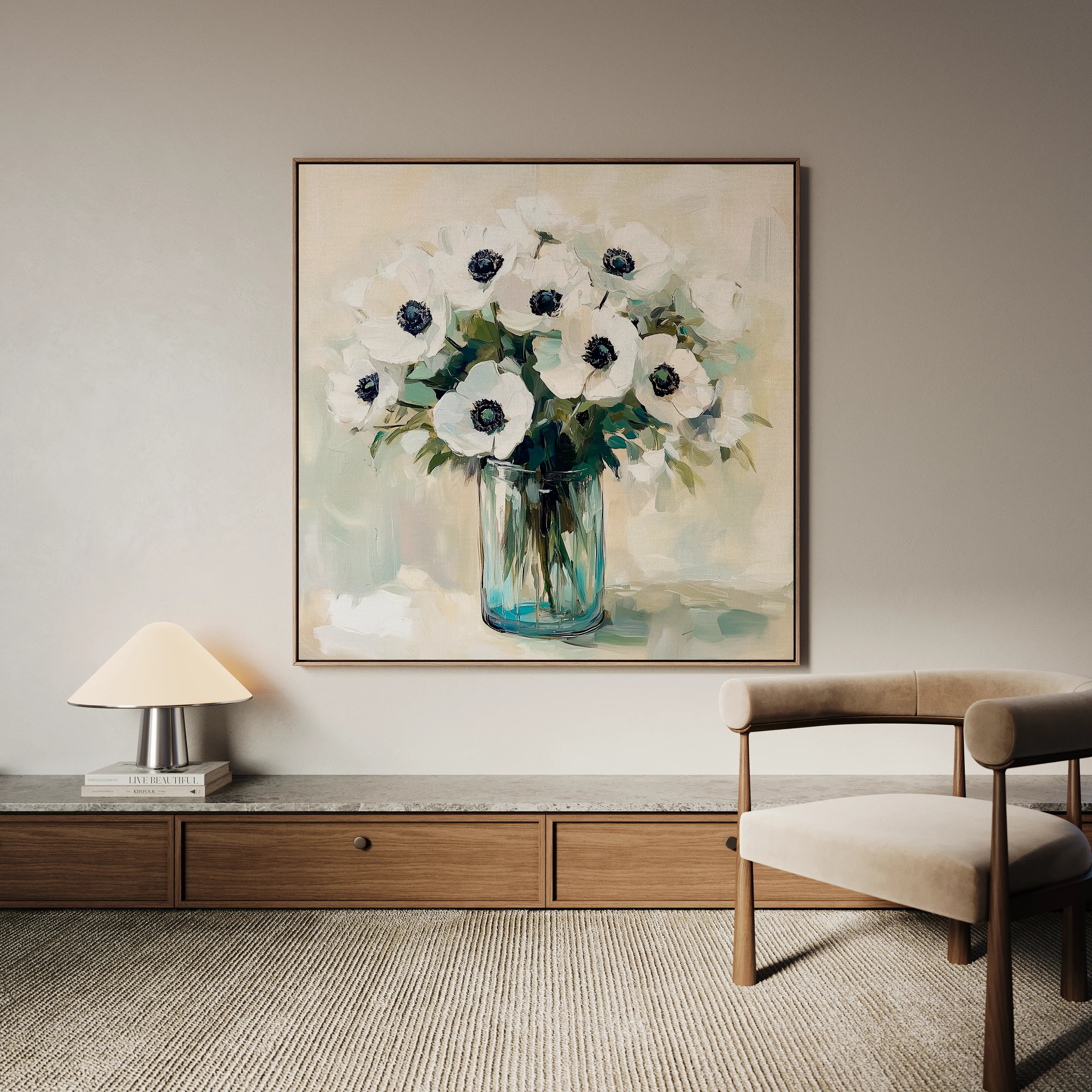 Floral 1346 Canvas Art 16" x 16" / 40 x 40 cm / Black