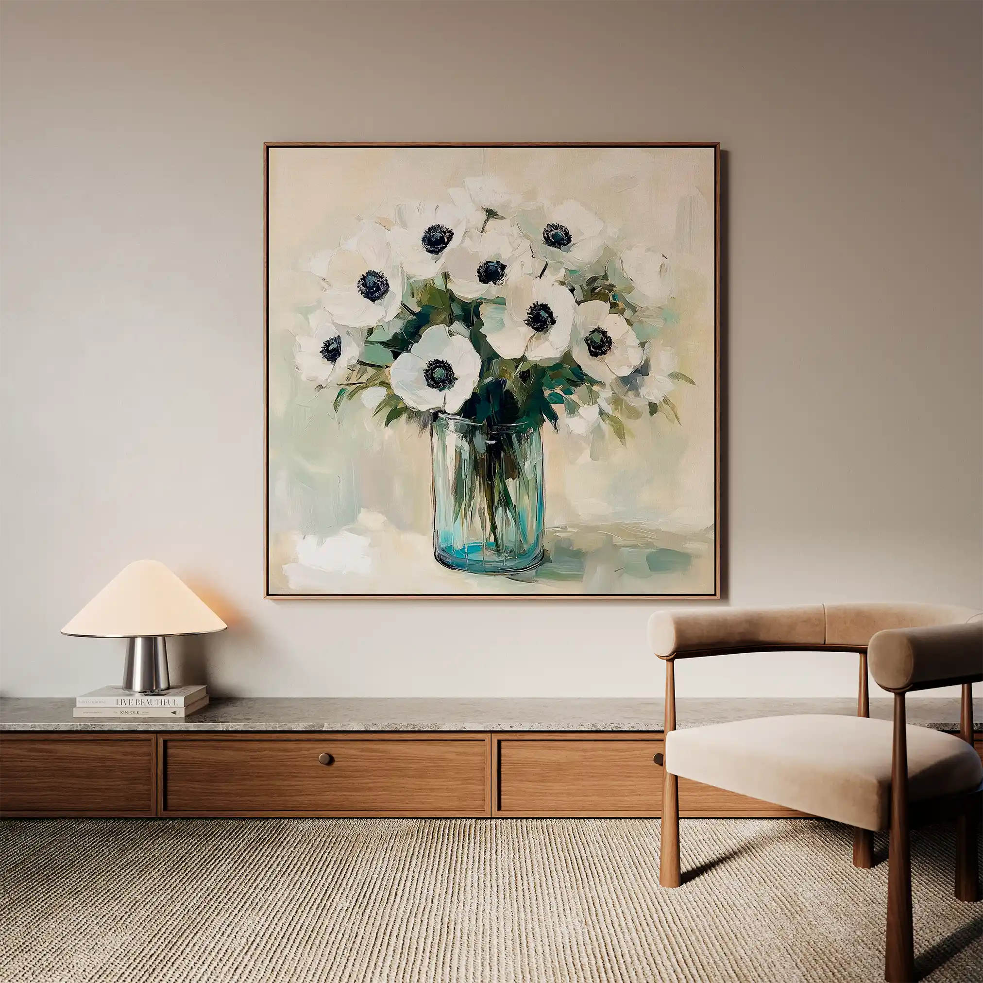 Floral 1346 Canvas Art 16" x 16" / 40 x 40 cm / Black