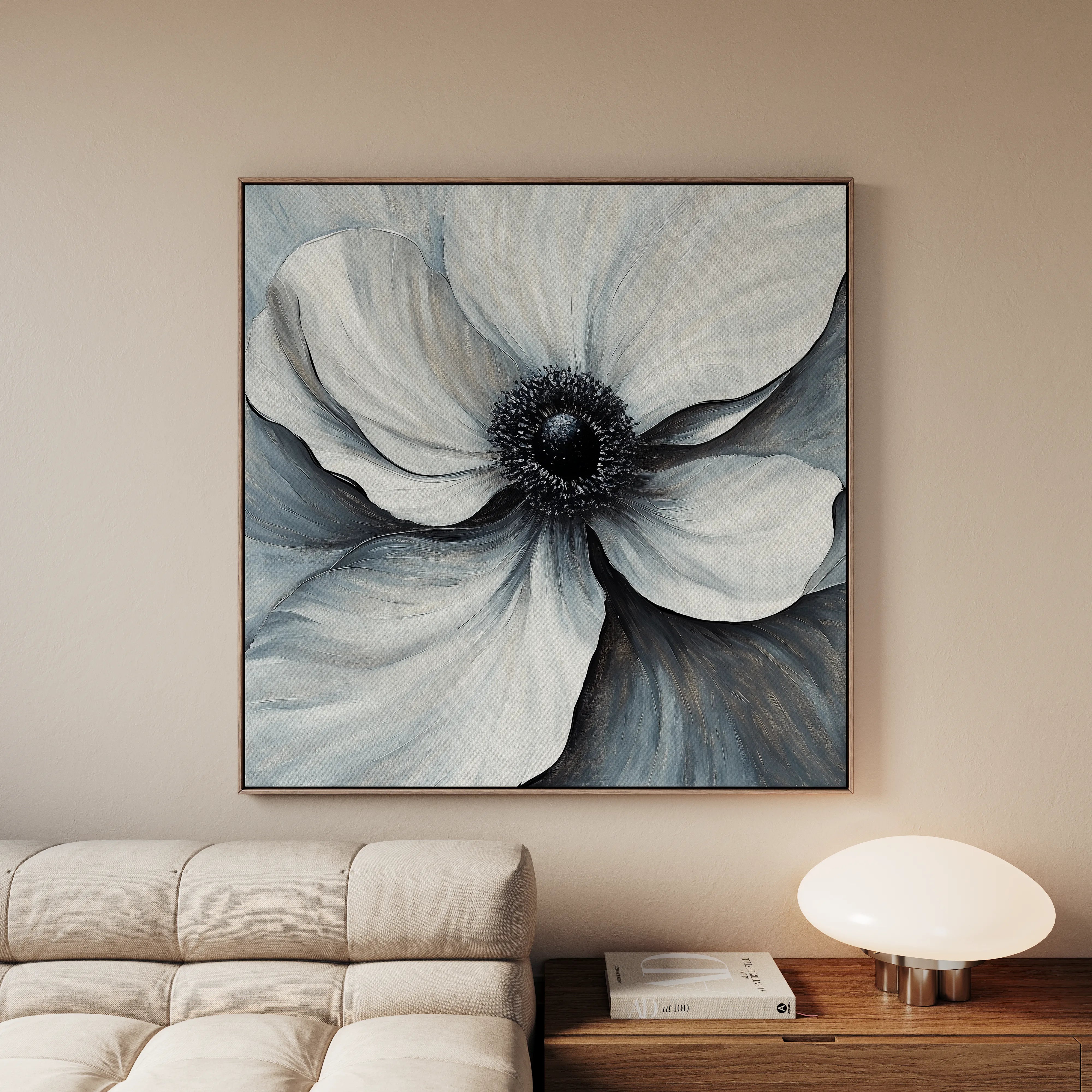 Floral 1347 Canvas Art 16" x 16" / 40 x 40 cm / Black