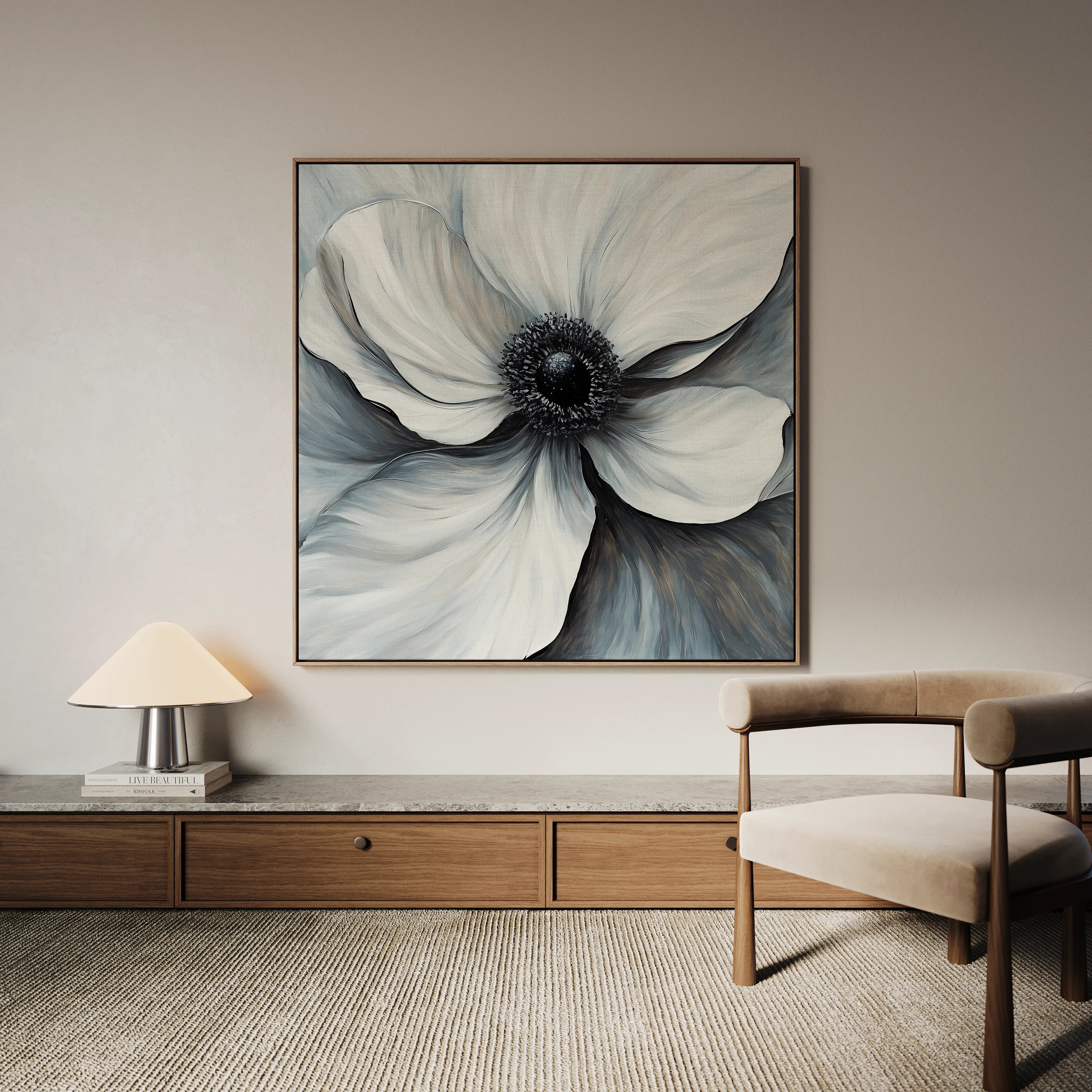 Floral 1347 Canvas Art 16" x 16" / 40 x 40 cm / Black