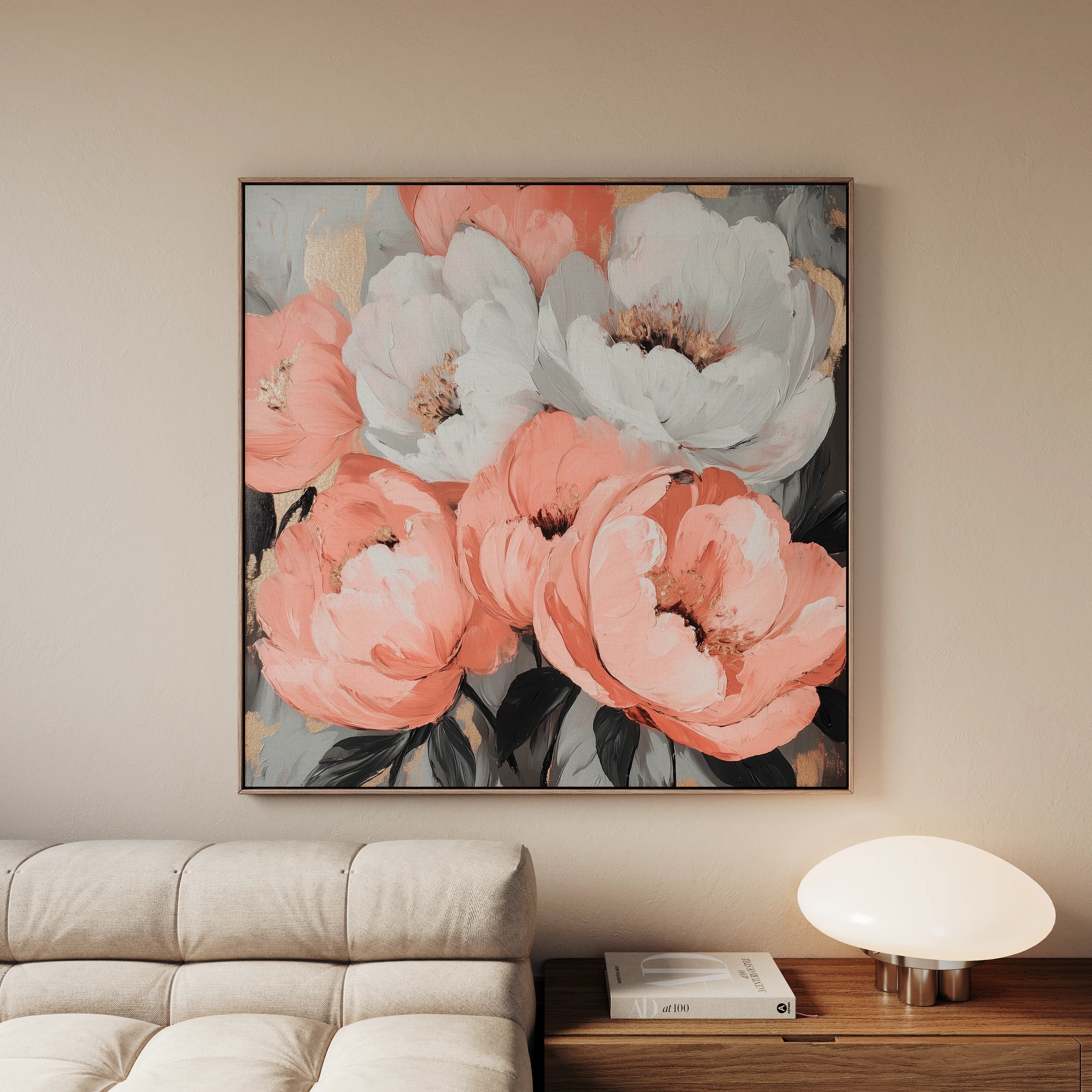Floral 1359 Canvas Art 16" x 16" / 40 x 40 cm / Black