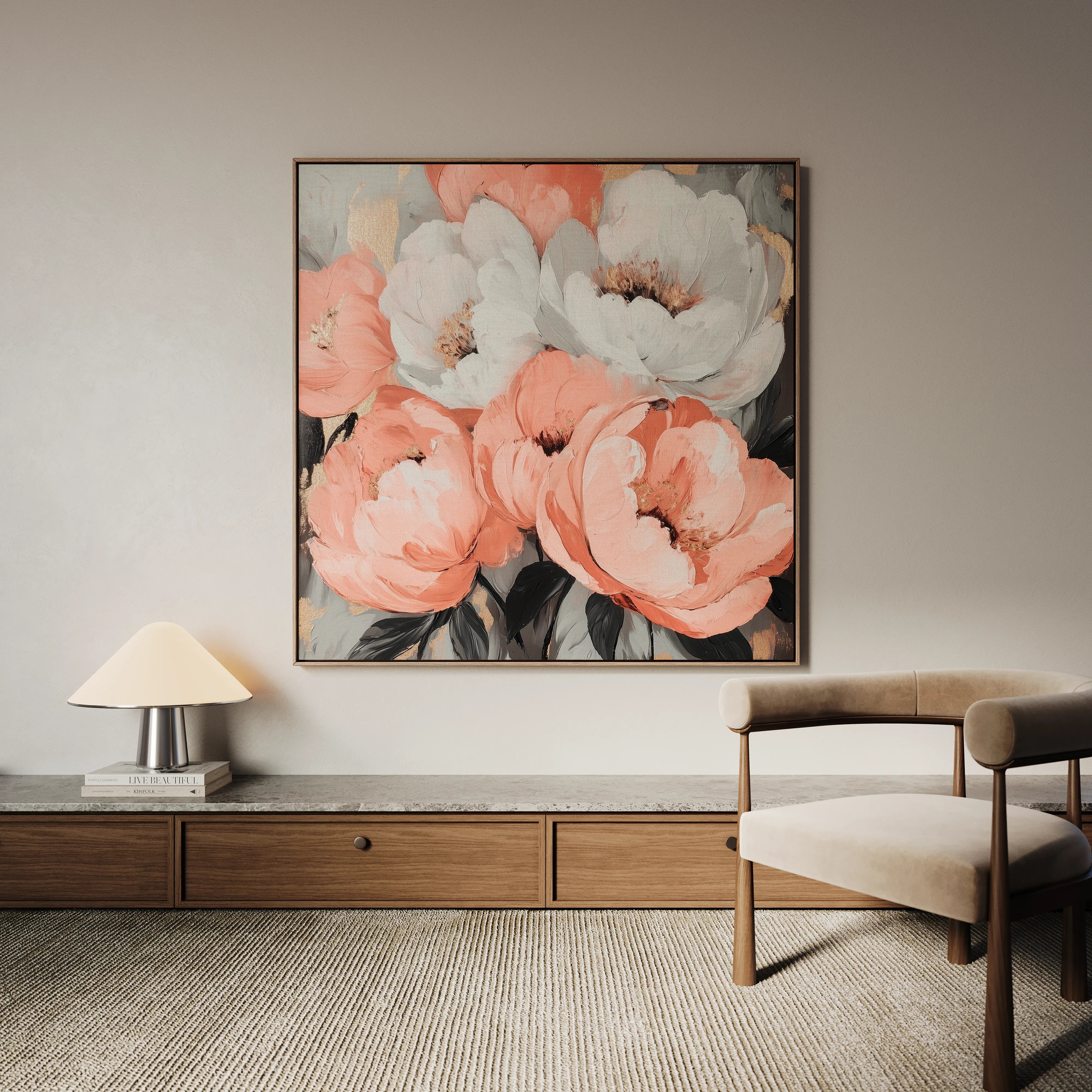 Floral 1359 Canvas Art 16" x 16" / 40 x 40 cm / Black