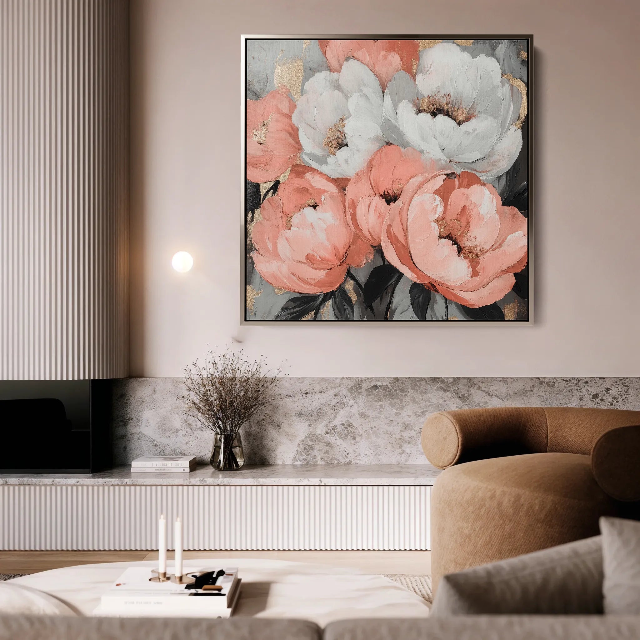 Floral 1359 Canvas Art 16" x 16" / 40 x 40 cm / Black