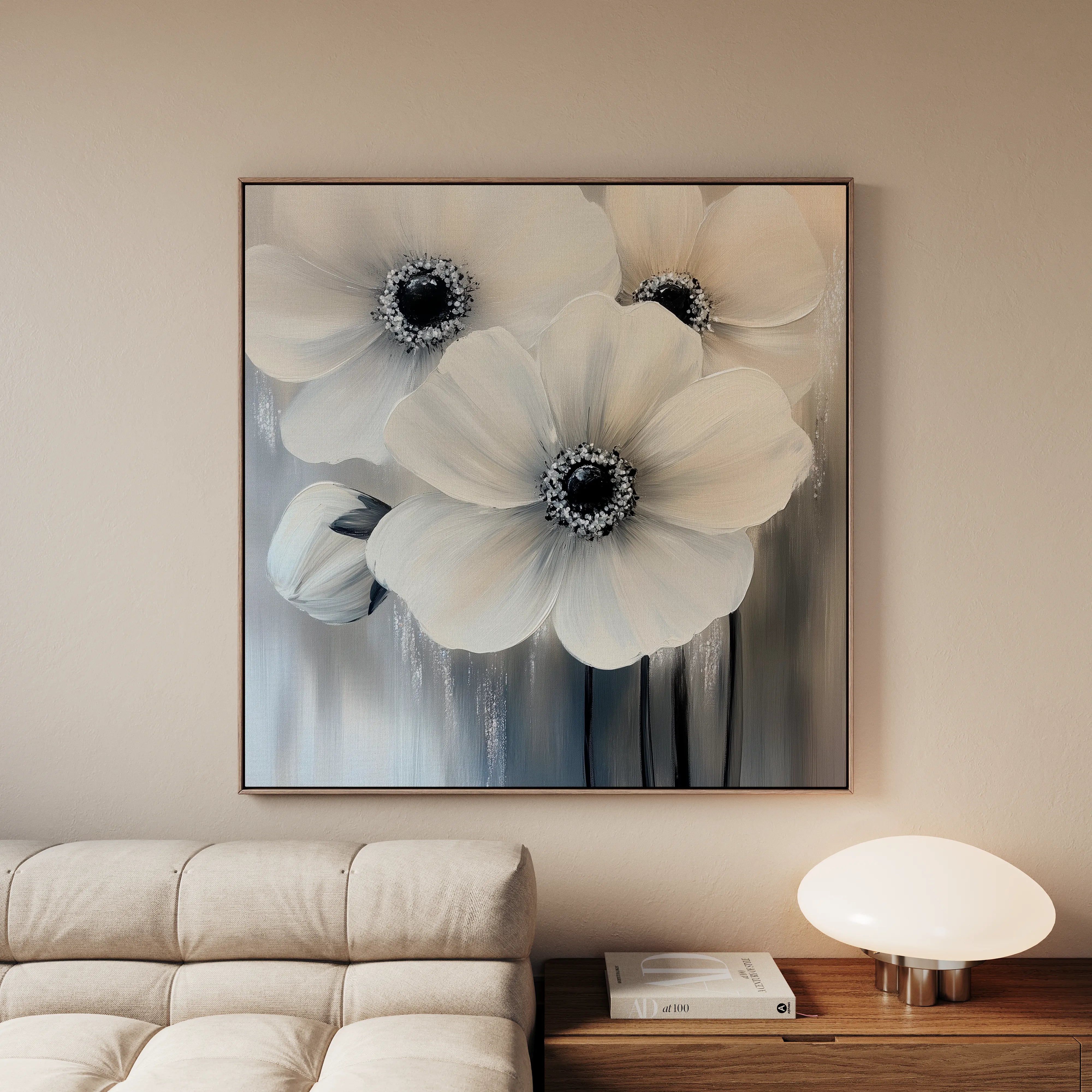 Floral 1362 Canvas Art 16" x 16" / 40 x 40 cm / Black