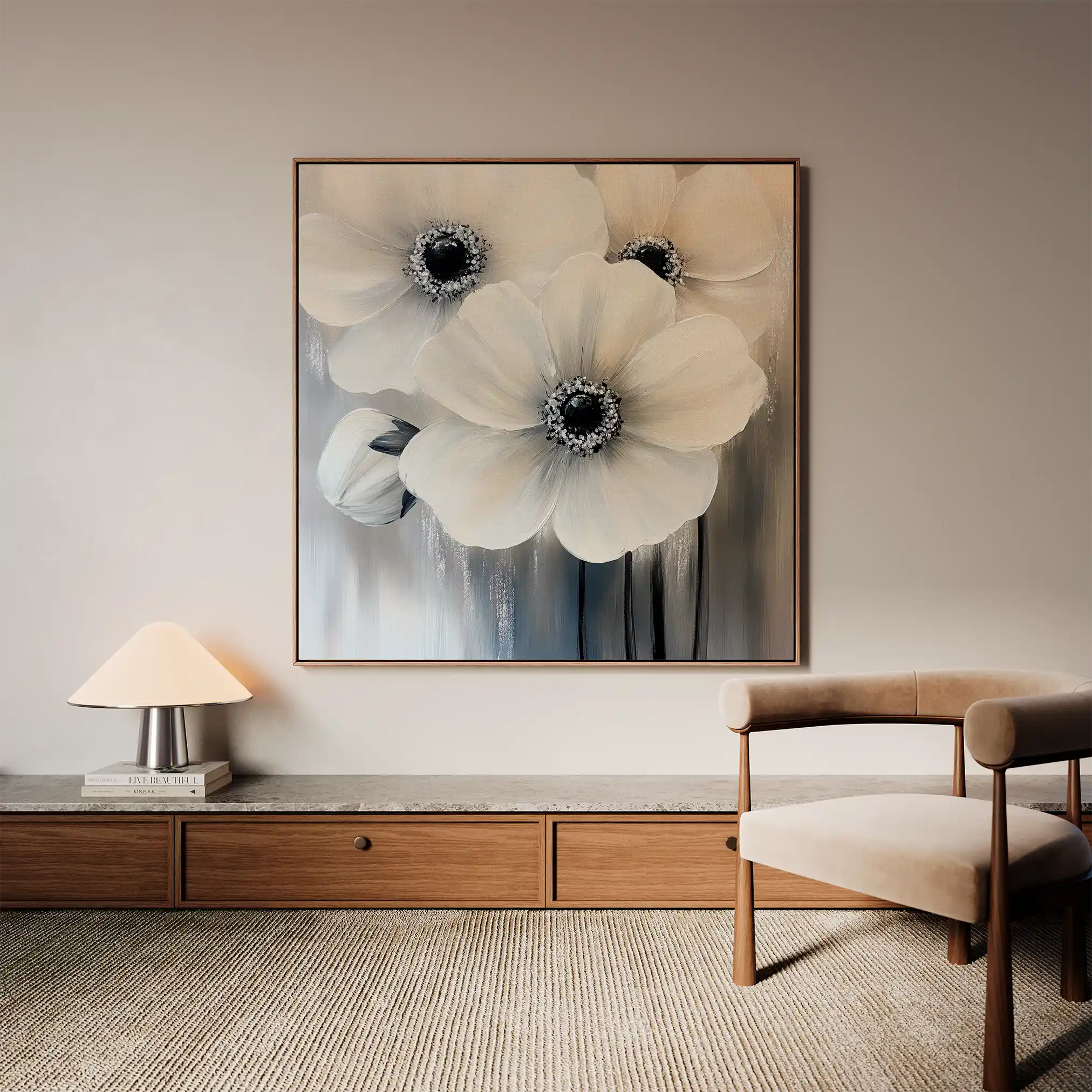 Floral 1362 Canvas Art 16" x 16" / 40 x 40 cm / Black