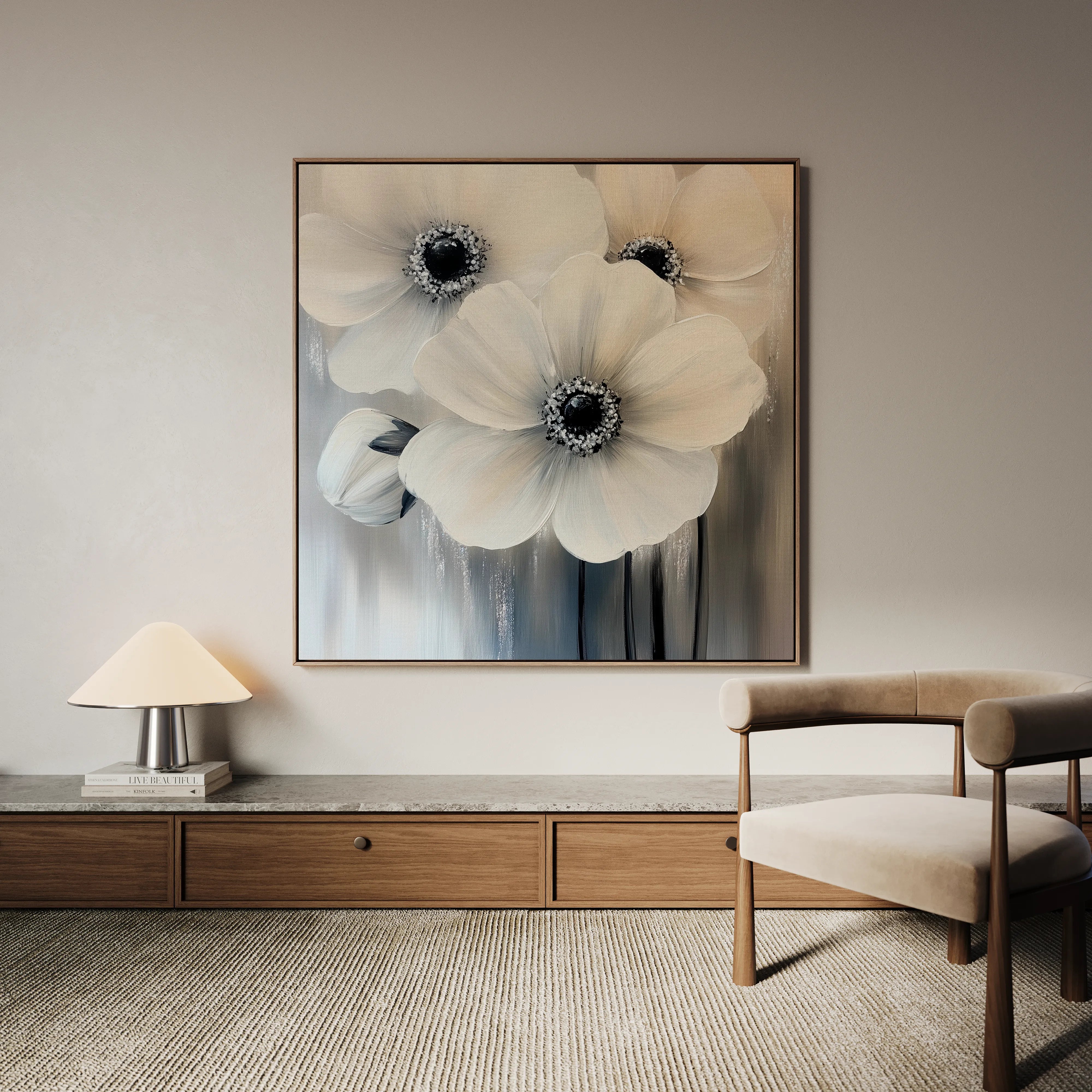 Floral 1362 Canvas Art 16" x 16" / 40 x 40 cm / Black