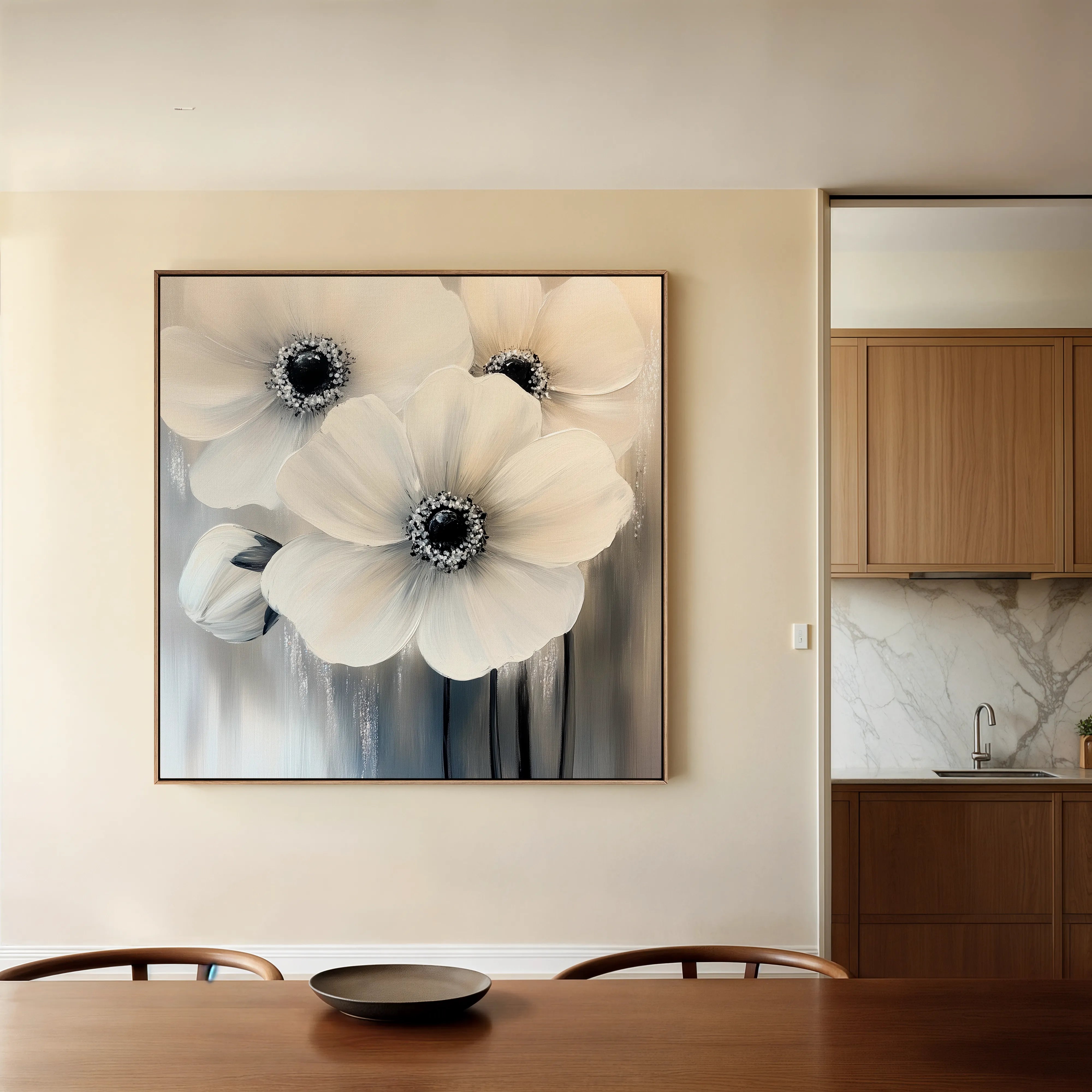 Floral 1362 Canvas Art 16" x 16" / 40 x 40 cm / Black