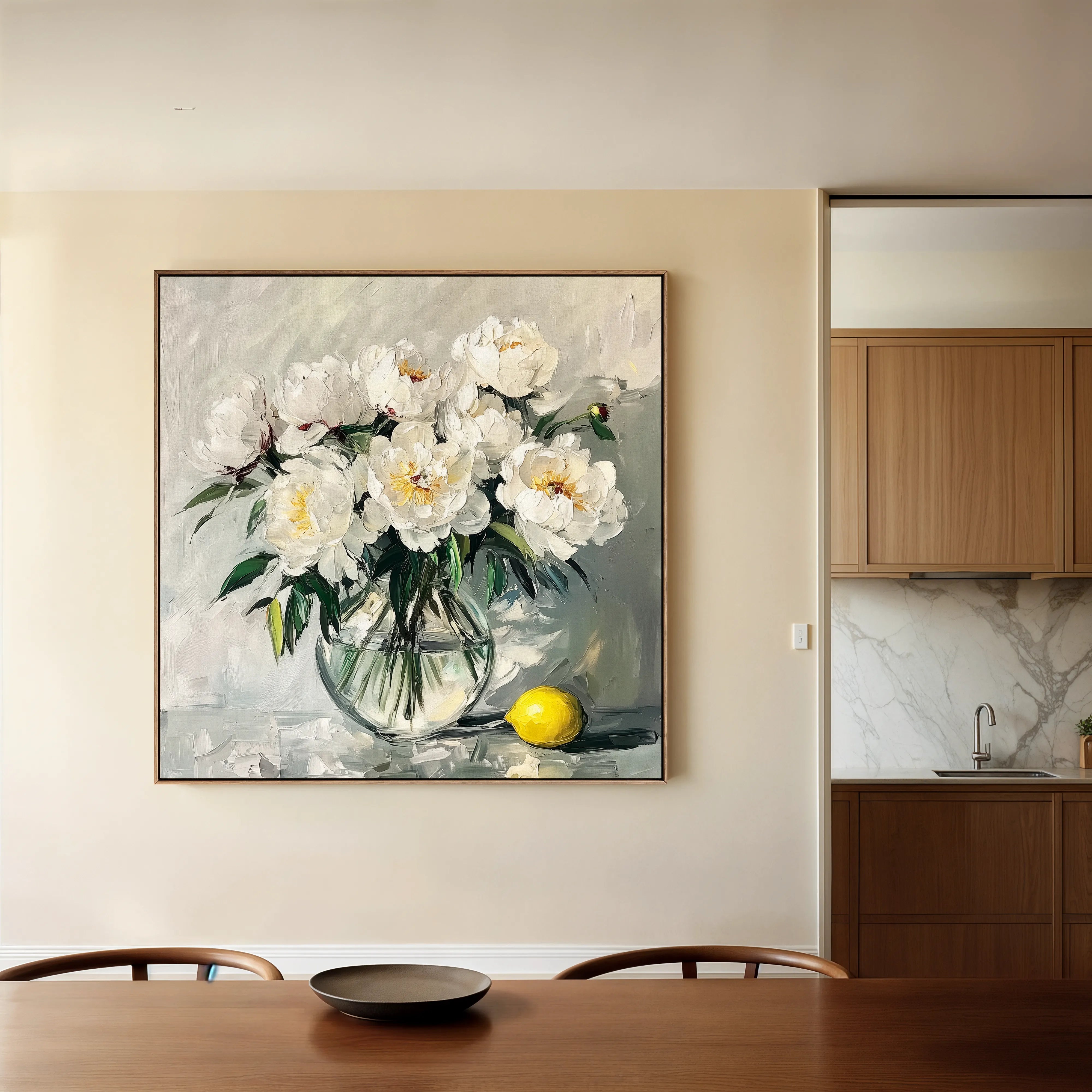 Floral 1364 Canvas Art 16" x 16" / 40 x 40 cm / Black