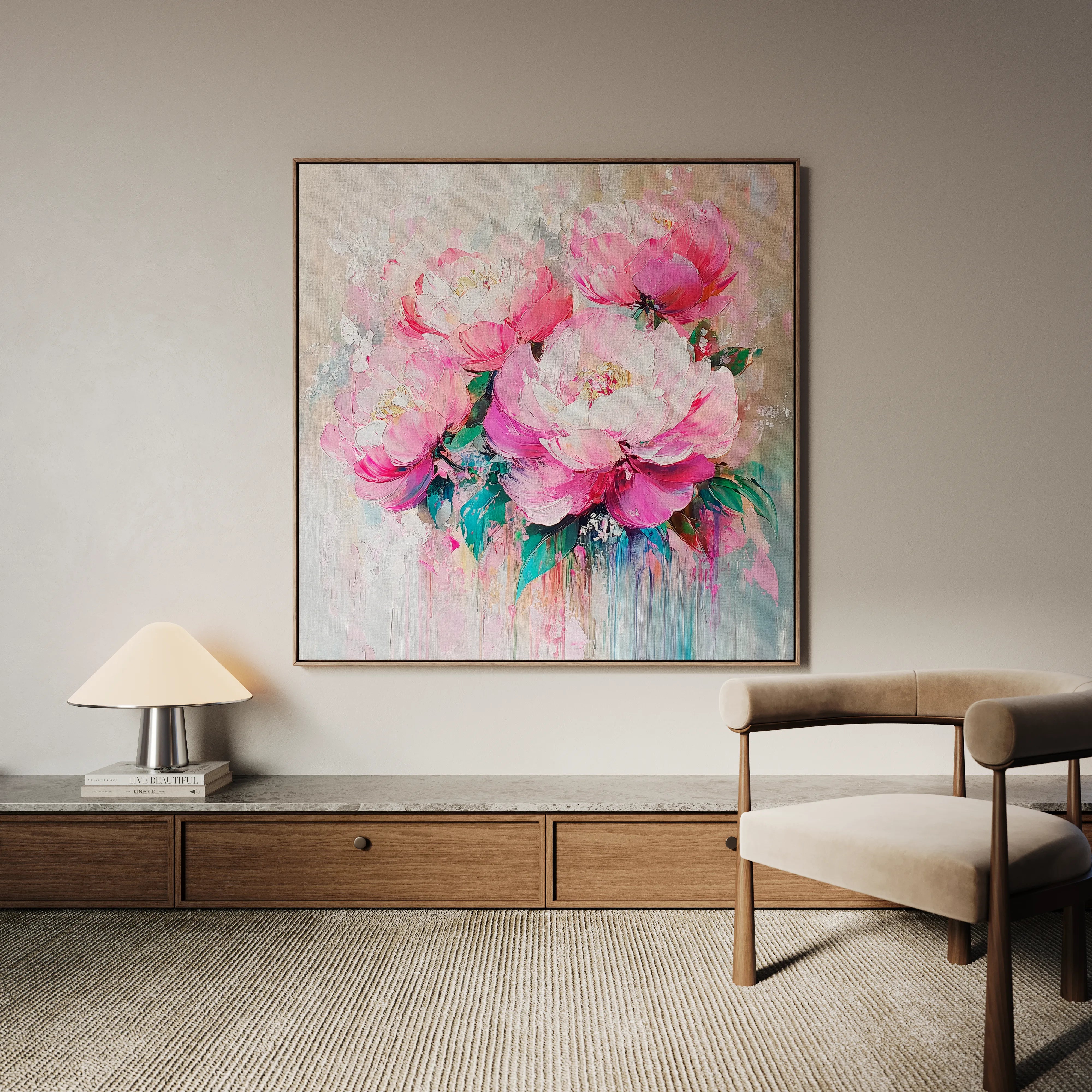 Floral 1365 Canvas Art 16" x 16" / 40 x 40 cm / Black