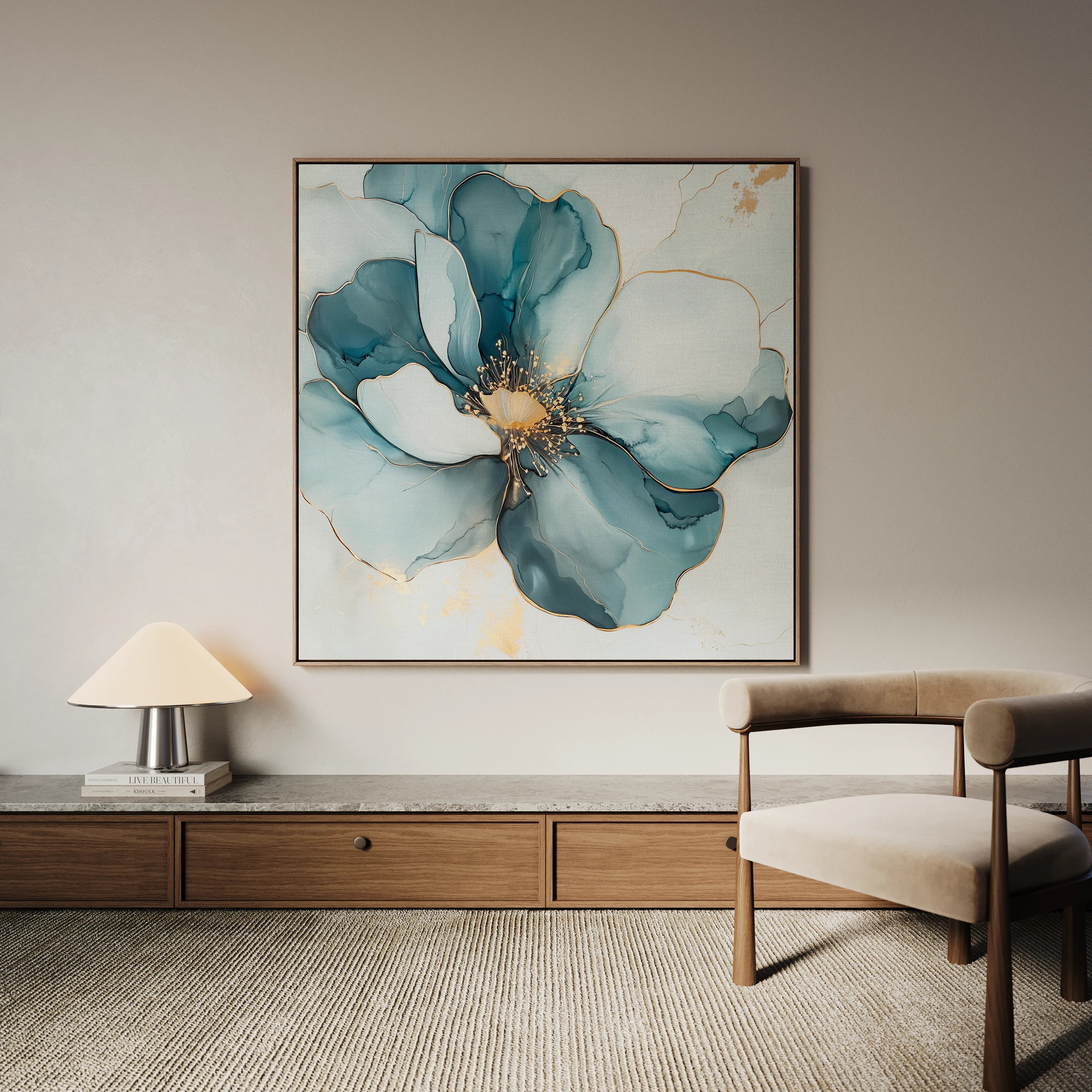 Floral 1370 Canvas Art 16" x 16" / 40 x 40 cm / Black