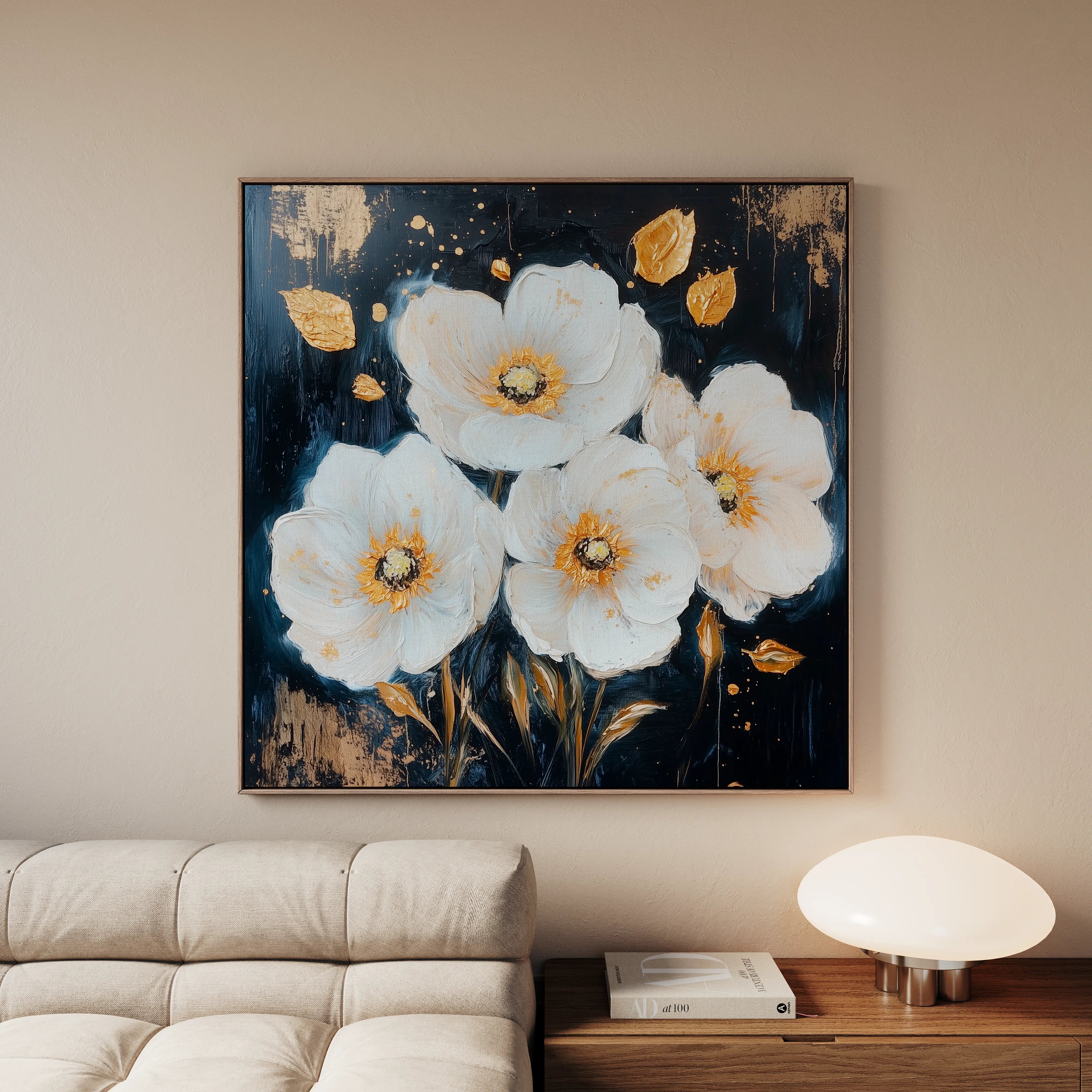 Floral 1371 Canvas Art 16" x 16" / 40 x 40 cm / Black