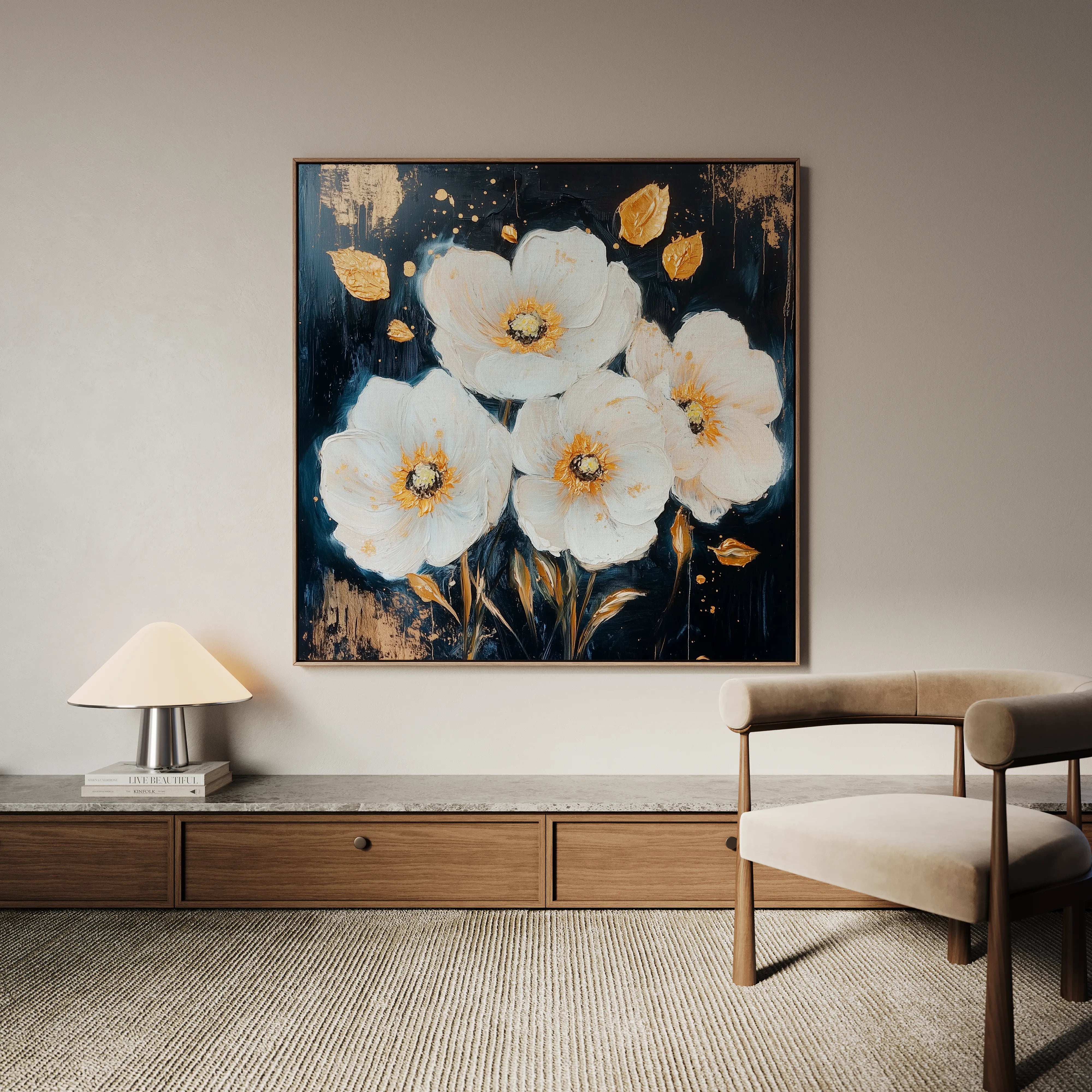Floral 1371 Canvas Art 16" x 16" / 40 x 40 cm / Black