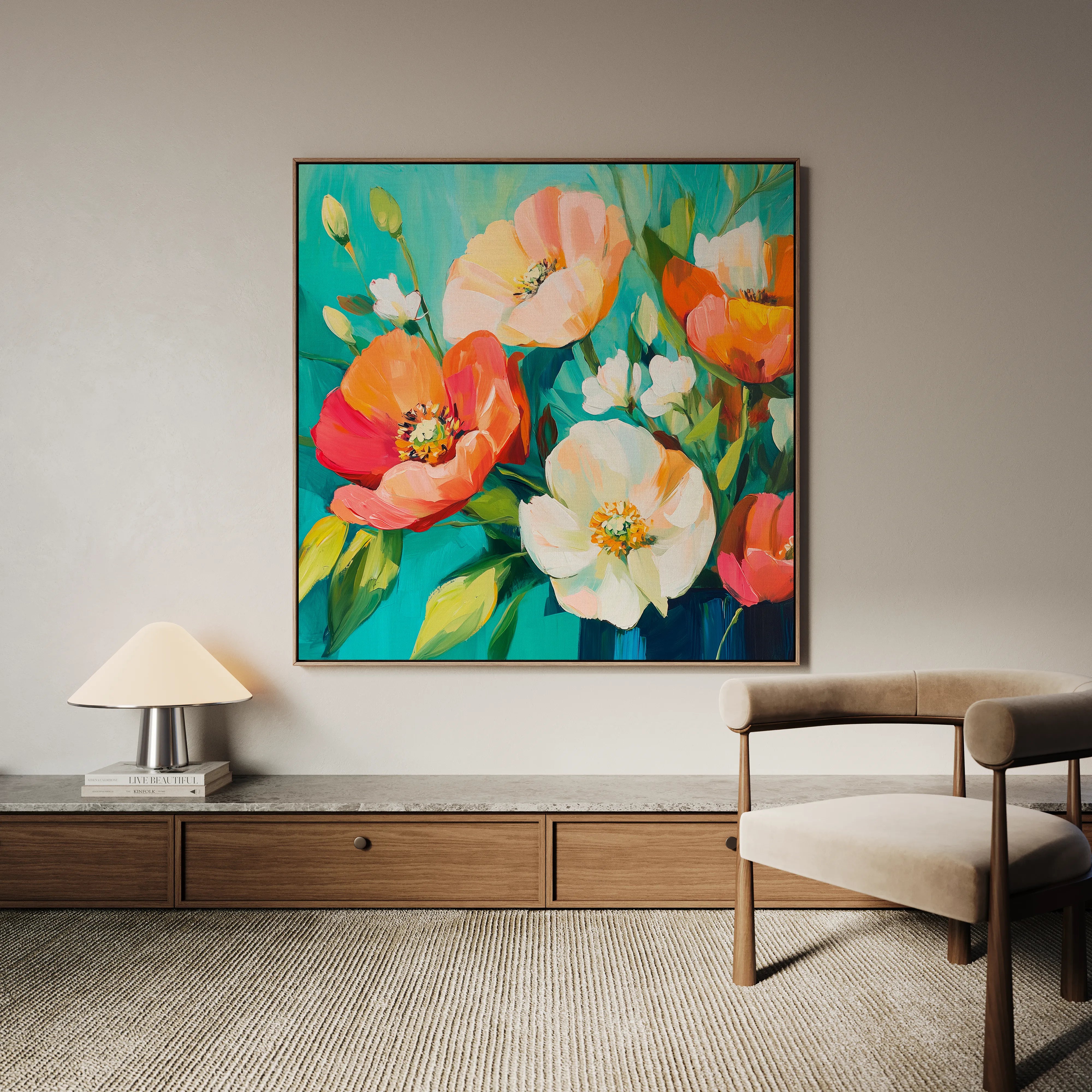 Floral 1373 Canvas Art 16" x 16" / 40 x 40 cm / Black