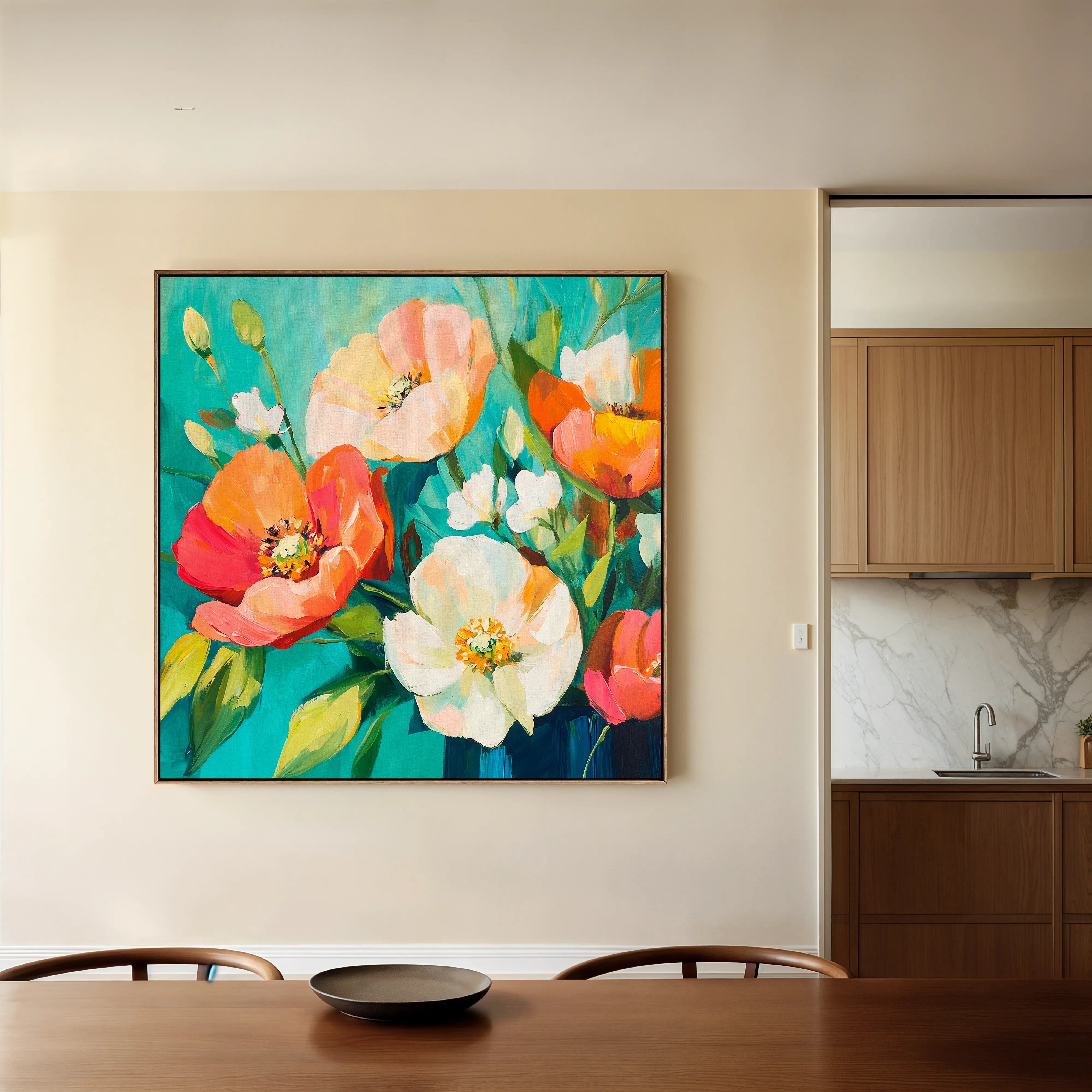 Floral 1373 Canvas Art 16" x 16" / 40 x 40 cm / Black