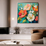 Floral 1373 Canvas Art 16" x 16" / 40 x 40 cm / Black