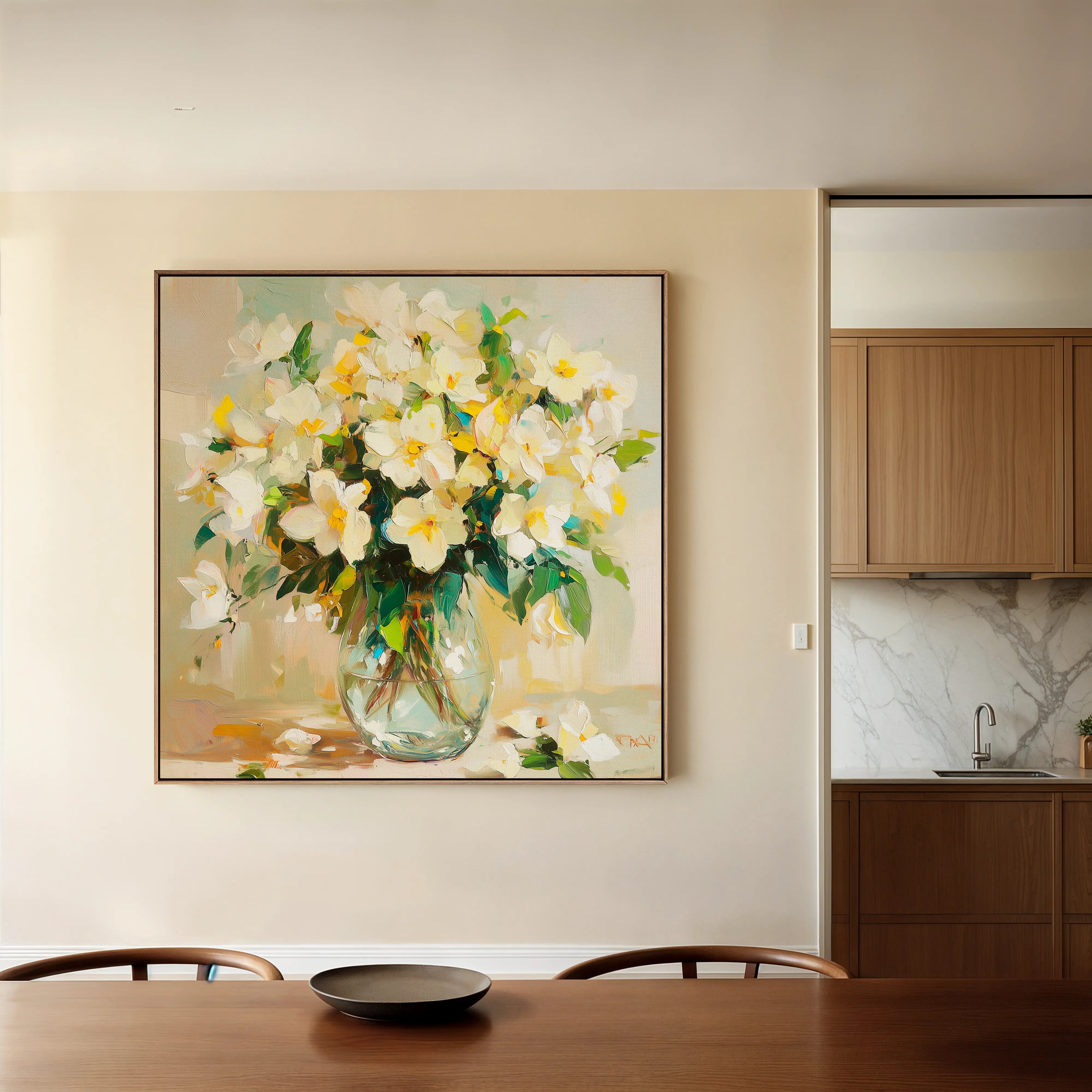 Floral 1375 Canvas Art 16" x 16" / 40 x 40 cm / Black