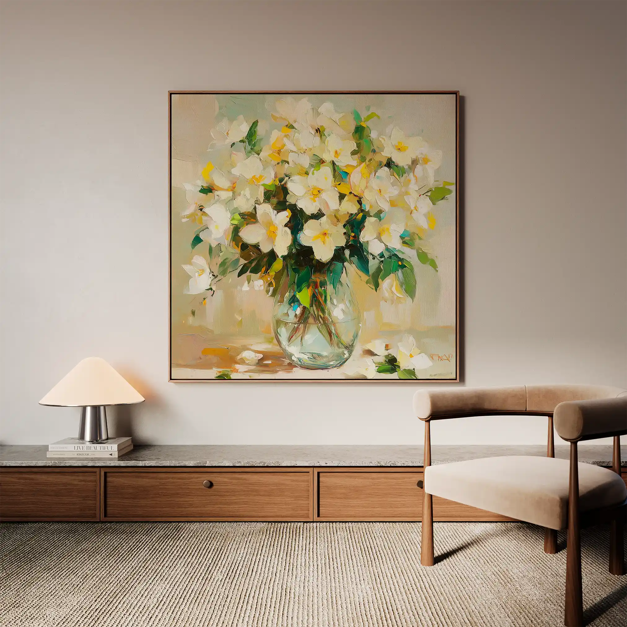 Floral 1375 Canvas Art 16" x 16" / 40 x 40 cm / Black
