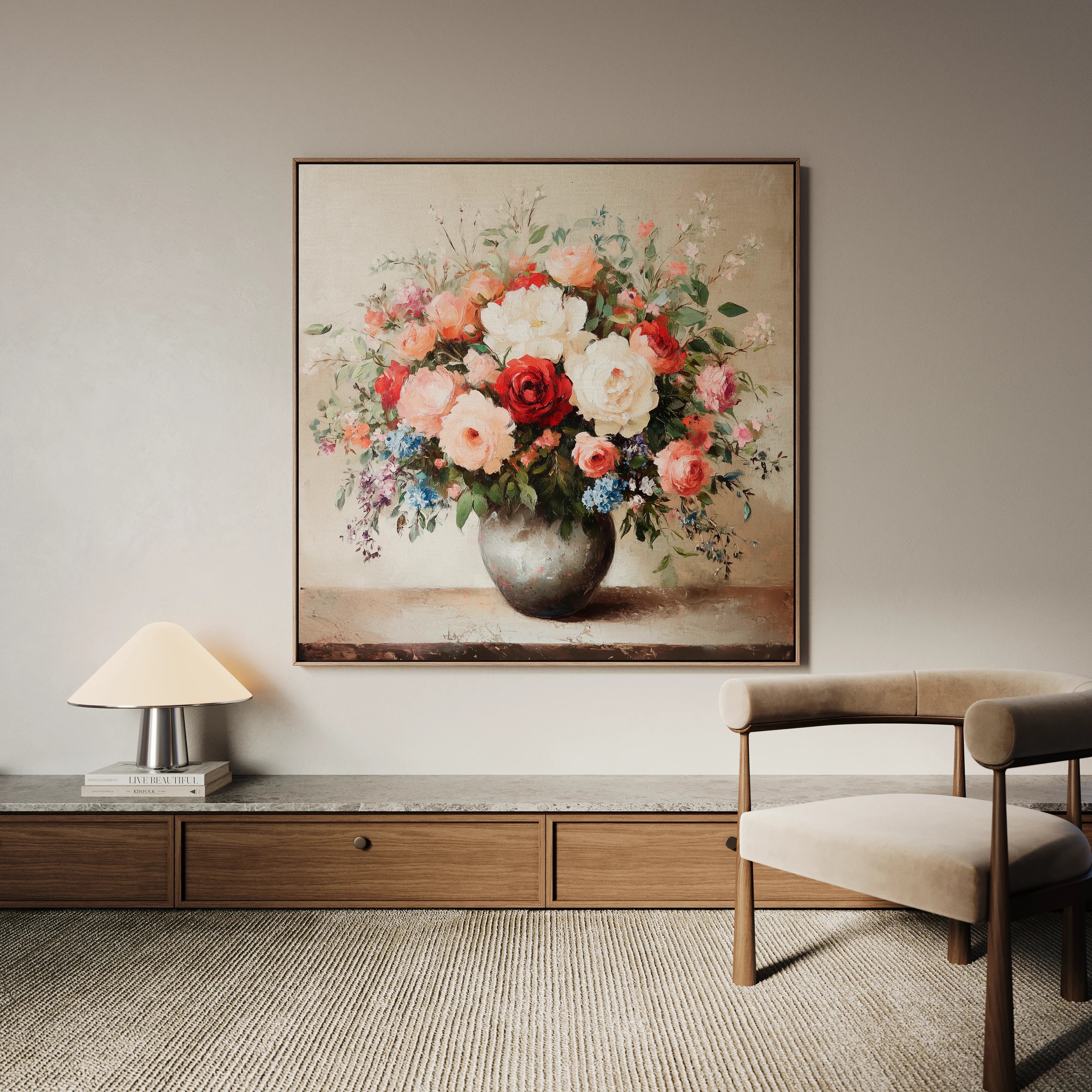 Floral 1379 Canvas Art 16" x 16" / 40 x 40 cm / Black