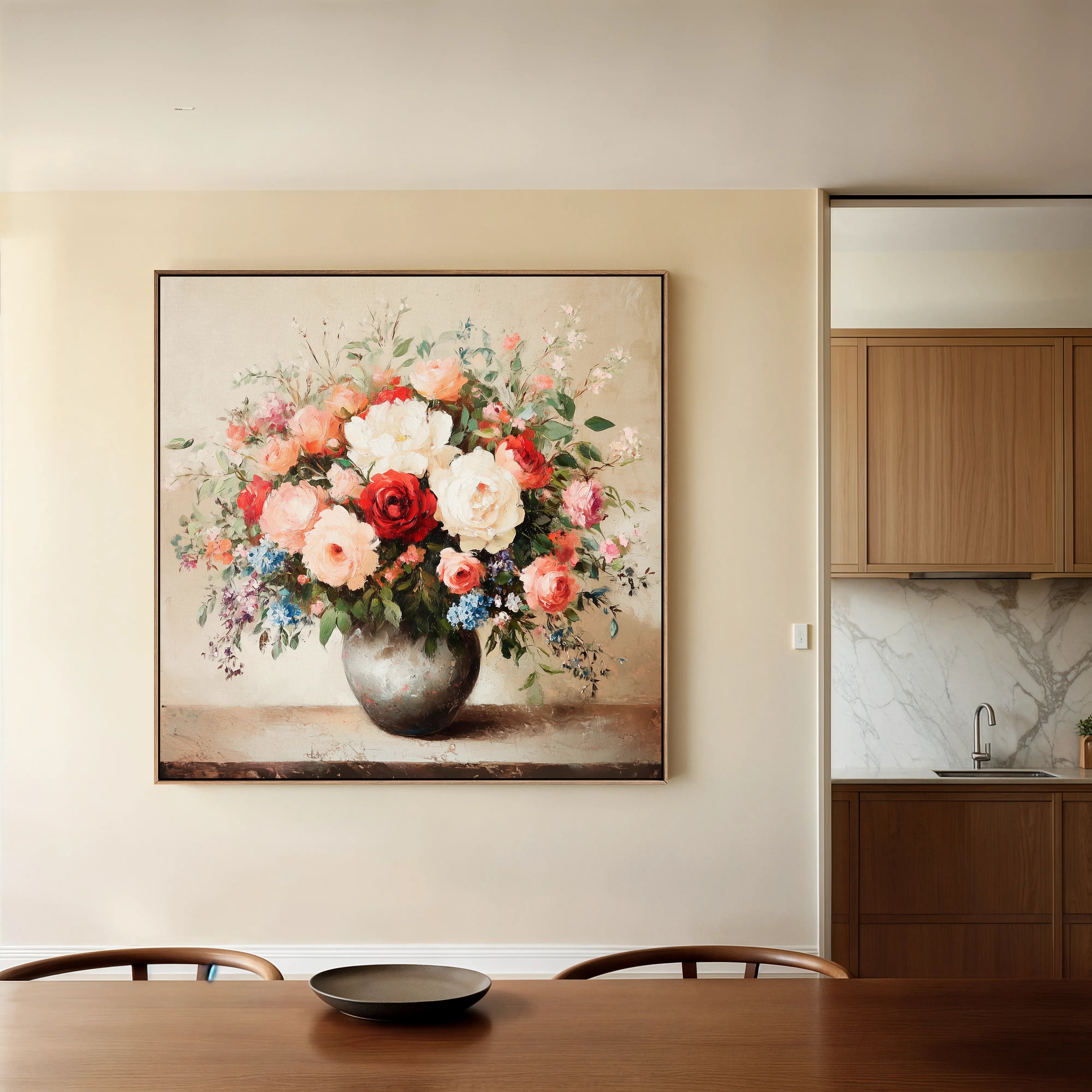 Floral 1379 Canvas Art 16" x 16" / 40 x 40 cm / Black